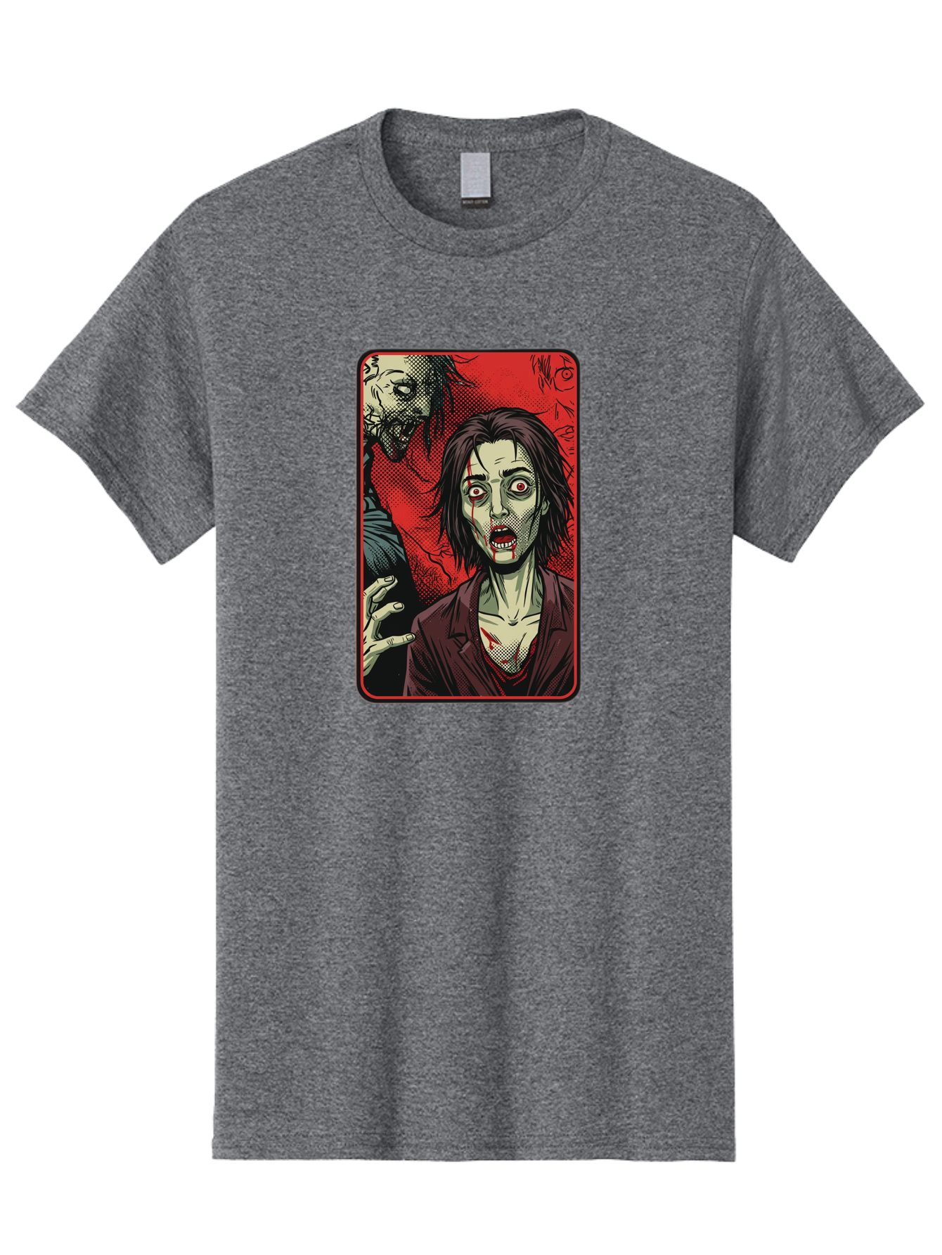 Zombie-Illustration Men'S Graphic Tee, 100% Cotton, Comfortable Casual Summer Wear, Machine Washable, Zombie Outbreak, Undead Creatures, Horror Scene, Post-Apocalyptic Chaos, Terrifying Atmosphere, Dark Fantasy, Red Eyes, Sharp Teeth, Bac570