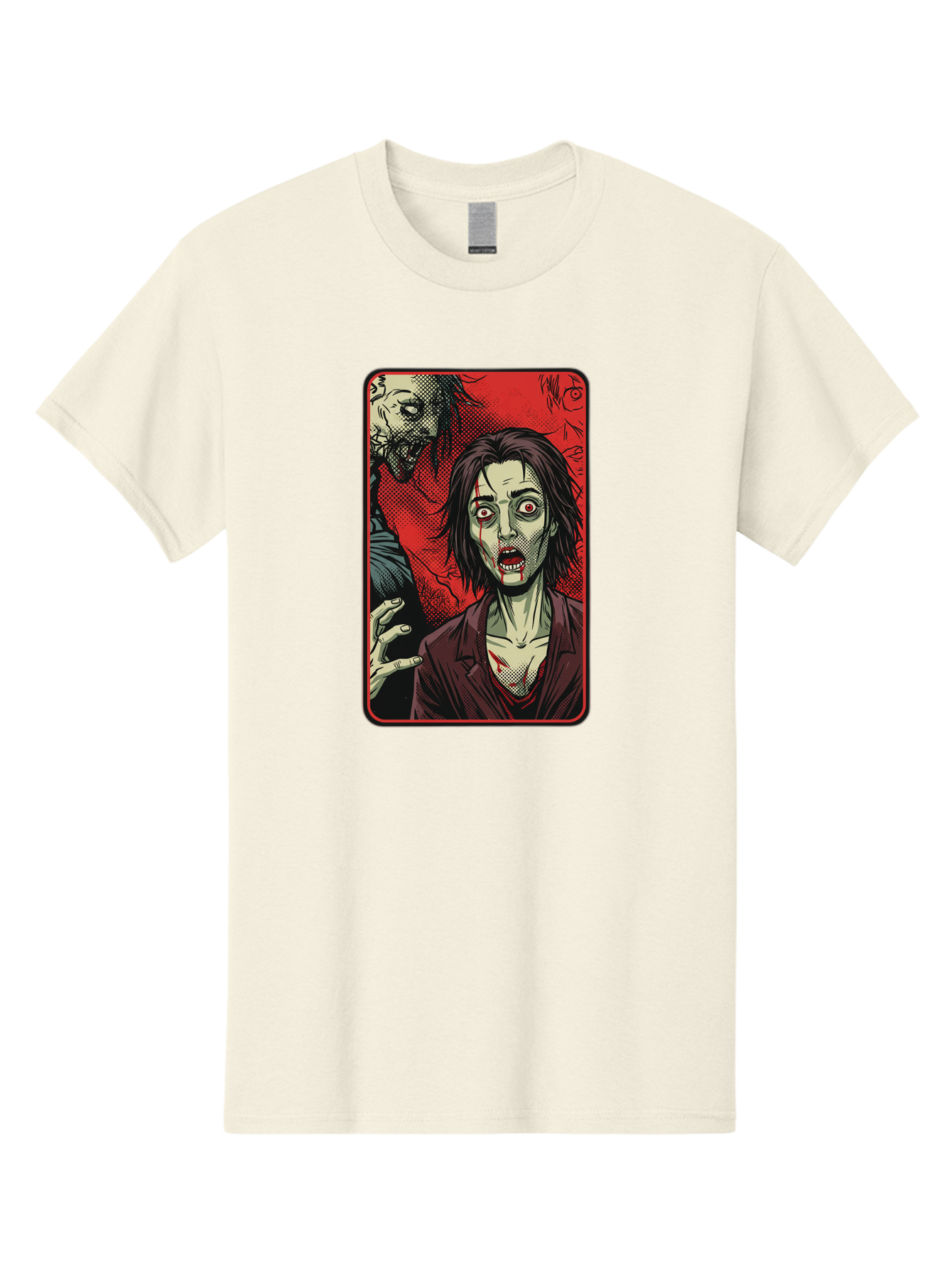 Zombie-Illustration Men'S Graphic Tee, 100% Cotton, Comfortable Casual Summer Wear, Machine Washable, Zombie Outbreak, Undead Creatures, Horror Scene, Post-Apocalyptic Chaos, Terrifying Atmosphere, Dark Fantasy, Red Eyes, Sharp Teeth, Bac570