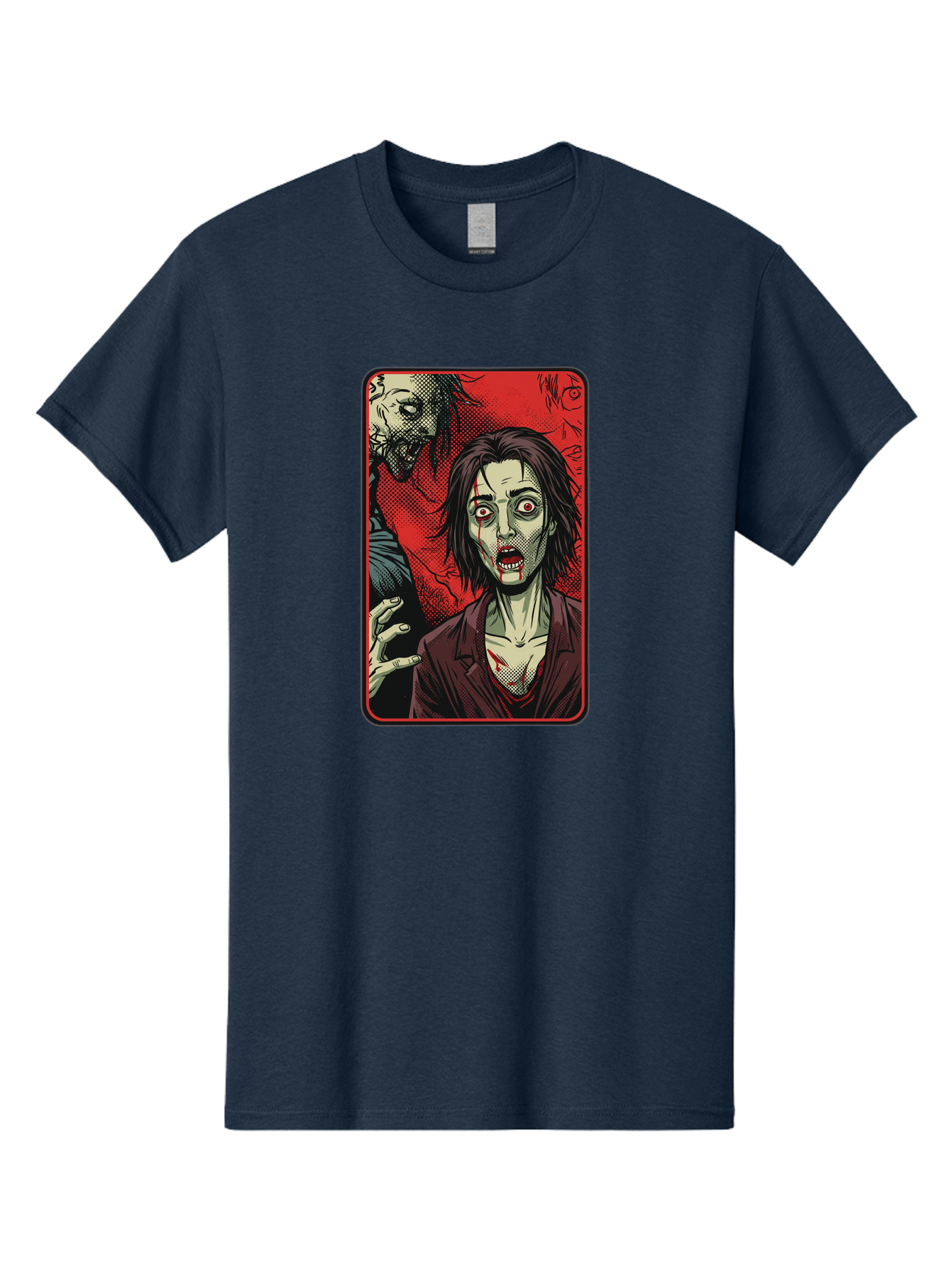 Zombie-Illustration Men'S Graphic Tee, 100% Cotton, Comfortable Casual Summer Wear, Machine Washable, Zombie Outbreak, Undead Creatures, Horror Scene, Post-Apocalyptic Chaos, Terrifying Atmosphere, Dark Fantasy, Red Eyes, Sharp Teeth, Bac570