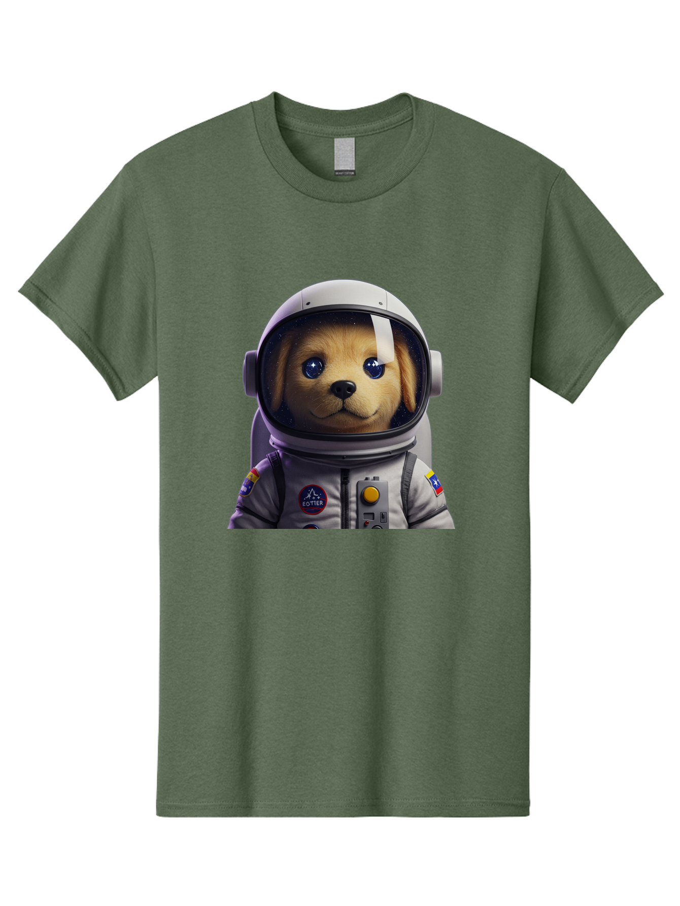 Zotter-Pup-In-Spacesuit Men'S Graphic Tee, 100% Cotton, Comfortable Casual Summer Wear, Machine Washable, Puppy In Space Suit, Dog In Astronaut Helmet, Cotter Logo, Space Exploration, Cute Canine, Futuristic Adventure, Sci-Fi Theme, Bac571