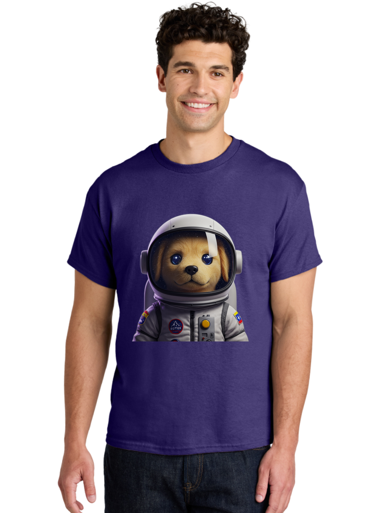 Zotter-Pup-In-Spacesuit Men'S Graphic Tee, 100% Cotton, Comfortable Casual Summer Wear, Machine Washable, Puppy In Space Suit, Dog In Astronaut Helmet, Cotter Logo, Space Exploration, Cute Canine, Futuristic Adventure, Sci-Fi Theme, Bac571