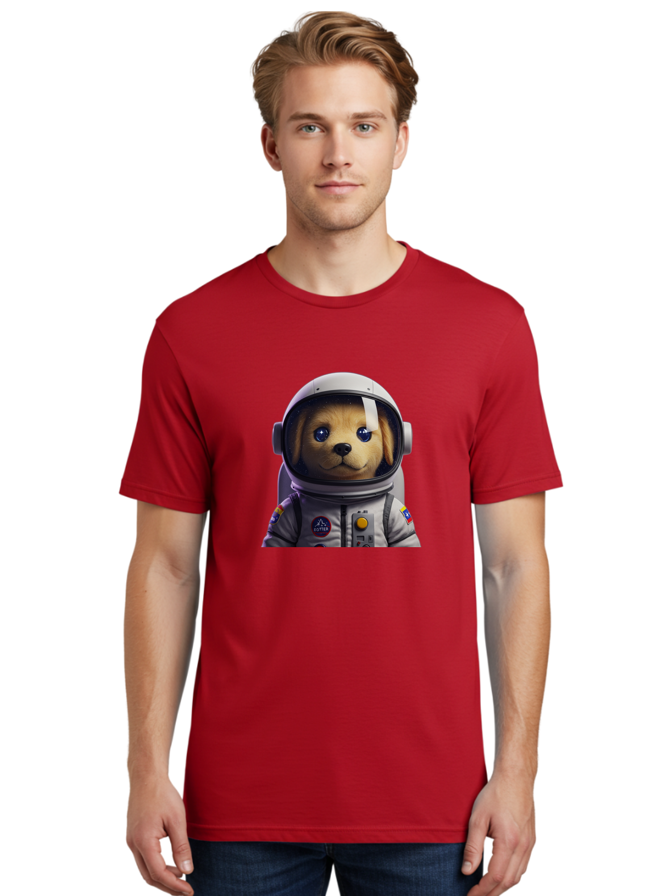 Zotter-Pup-In-Spacesuit Men'S Graphic Tee, 100% Cotton, Comfortable Casual Summer Wear, Machine Washable, Puppy In Space Suit, Dog In Astronaut Helmet, Cotter Logo, Space Exploration, Cute Canine, Futuristic Adventure, Sci-Fi Theme, Bac571