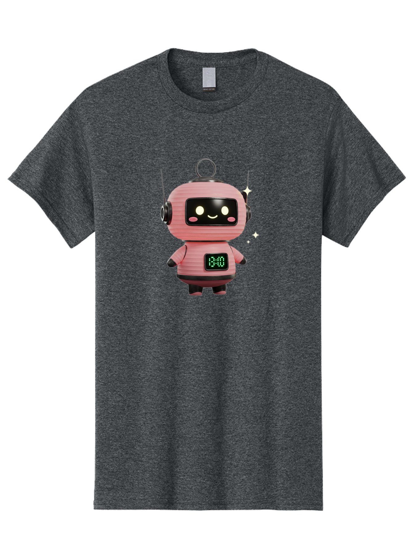 13-00-Robot Men'S Graphic Tee, 100% Cotton, Comfortable Casual Summer Wear, Machine Washable, Cartoon Robot With Clock, Digital Time Display, 13:00, Futuristic Design, Robot Character, Alarm Clock, Kawaii Style, Robot Technology, Bac572