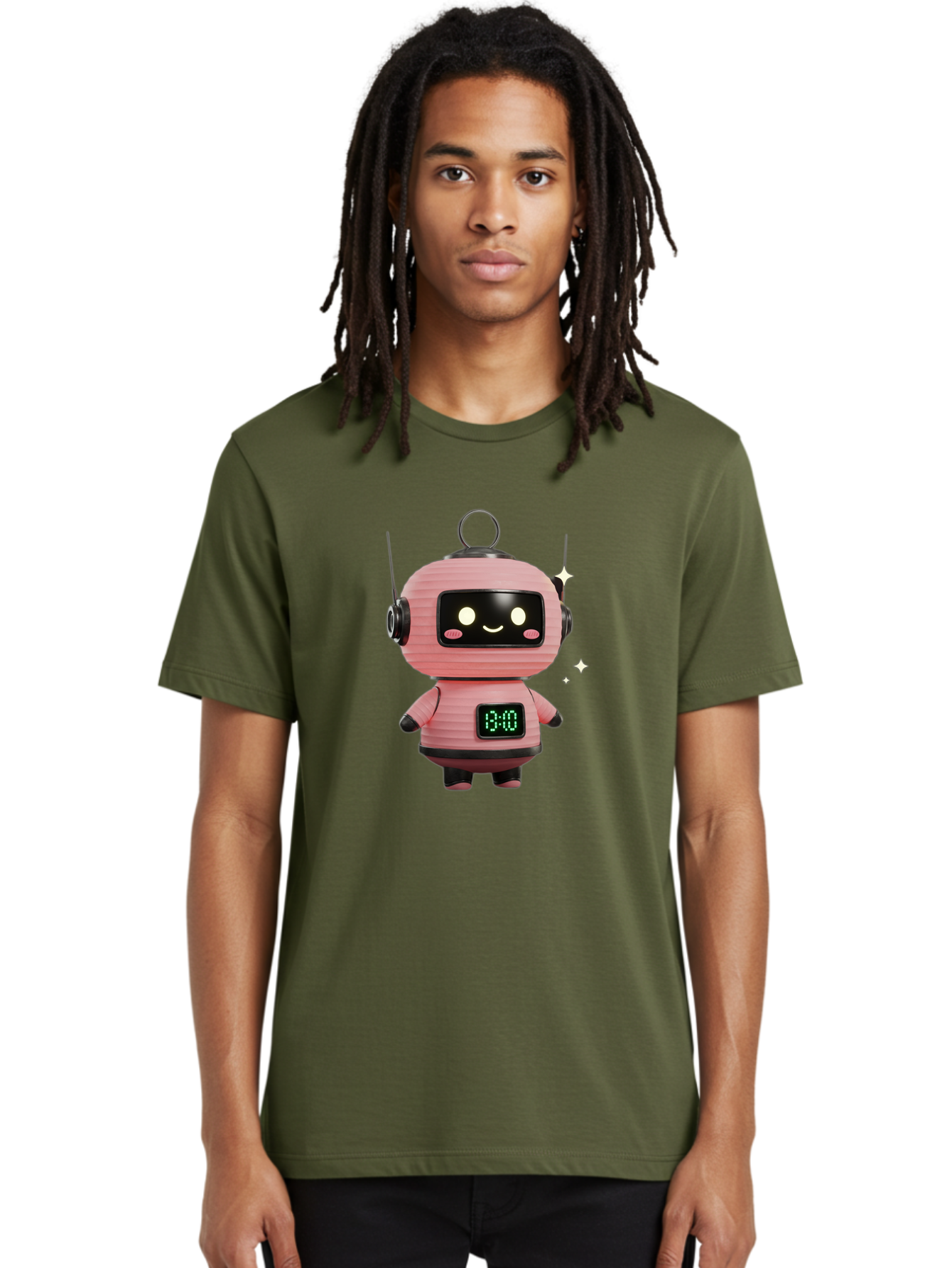 13-00-Robot Men'S Graphic Tee, 100% Cotton, Comfortable Casual Summer Wear, Machine Washable, Cartoon Robot With Clock, Digital Time Display, 13:00, Futuristic Design, Robot Character, Alarm Clock, Kawaii Style, Robot Technology, Bac572