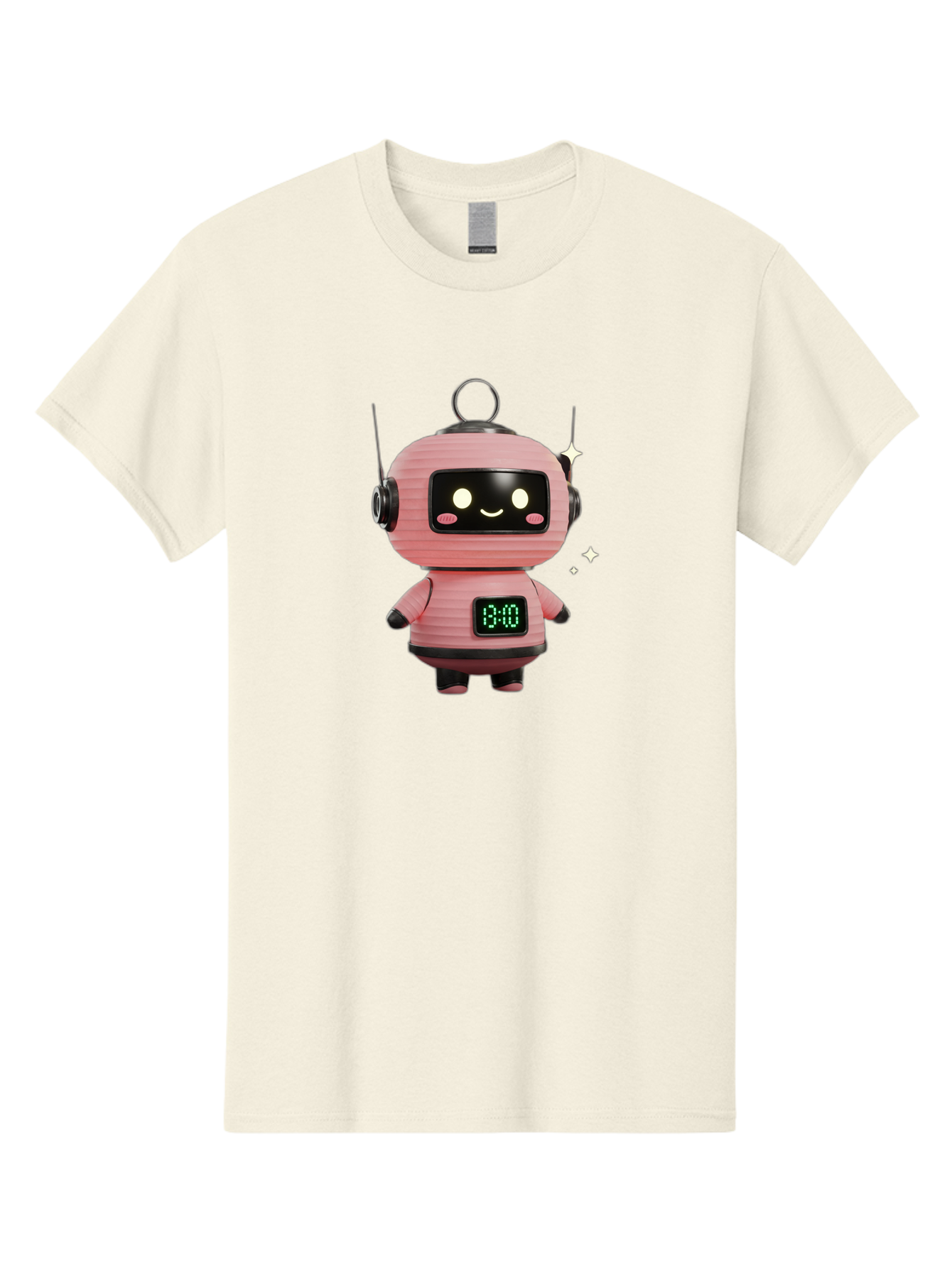 13-00-Robot Men'S Graphic Tee, 100% Cotton, Comfortable Casual Summer Wear, Machine Washable, Cartoon Robot With Clock, Digital Time Display, 13:00, Futuristic Design, Robot Character, Alarm Clock, Kawaii Style, Robot Technology, Bac572