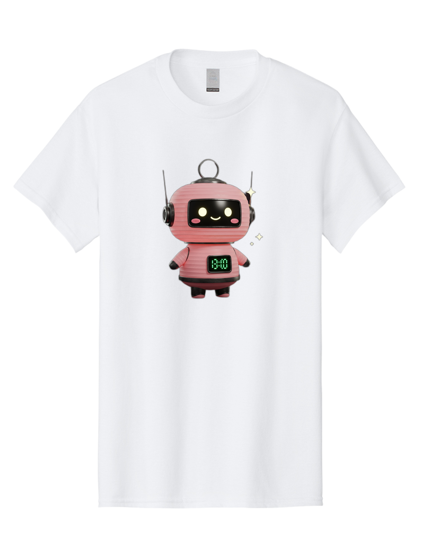 13-00-Robot Men'S Graphic Tee, 100% Cotton, Comfortable Casual Summer Wear, Machine Washable, Cartoon Robot With Clock, Digital Time Display, 13:00, Futuristic Design, Robot Character, Alarm Clock, Kawaii Style, Robot Technology, Bac572