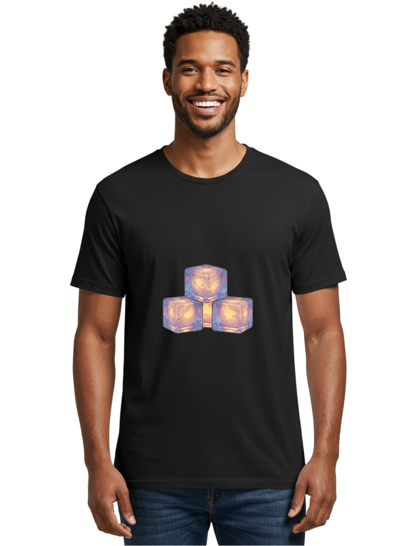 3-Ice-Cubes Men'S Graphic Tee, 100% Cotton, Comfortable Casual Summer Wear, Machine Washable, Ice Cubes, Crystal Clear Ice, Refreshing Drink, Cold Beverage, Melting Ice, Cube Shape, Transparent Ice, Frozen Water, Glassy Texture, Icy Appearance Bac573