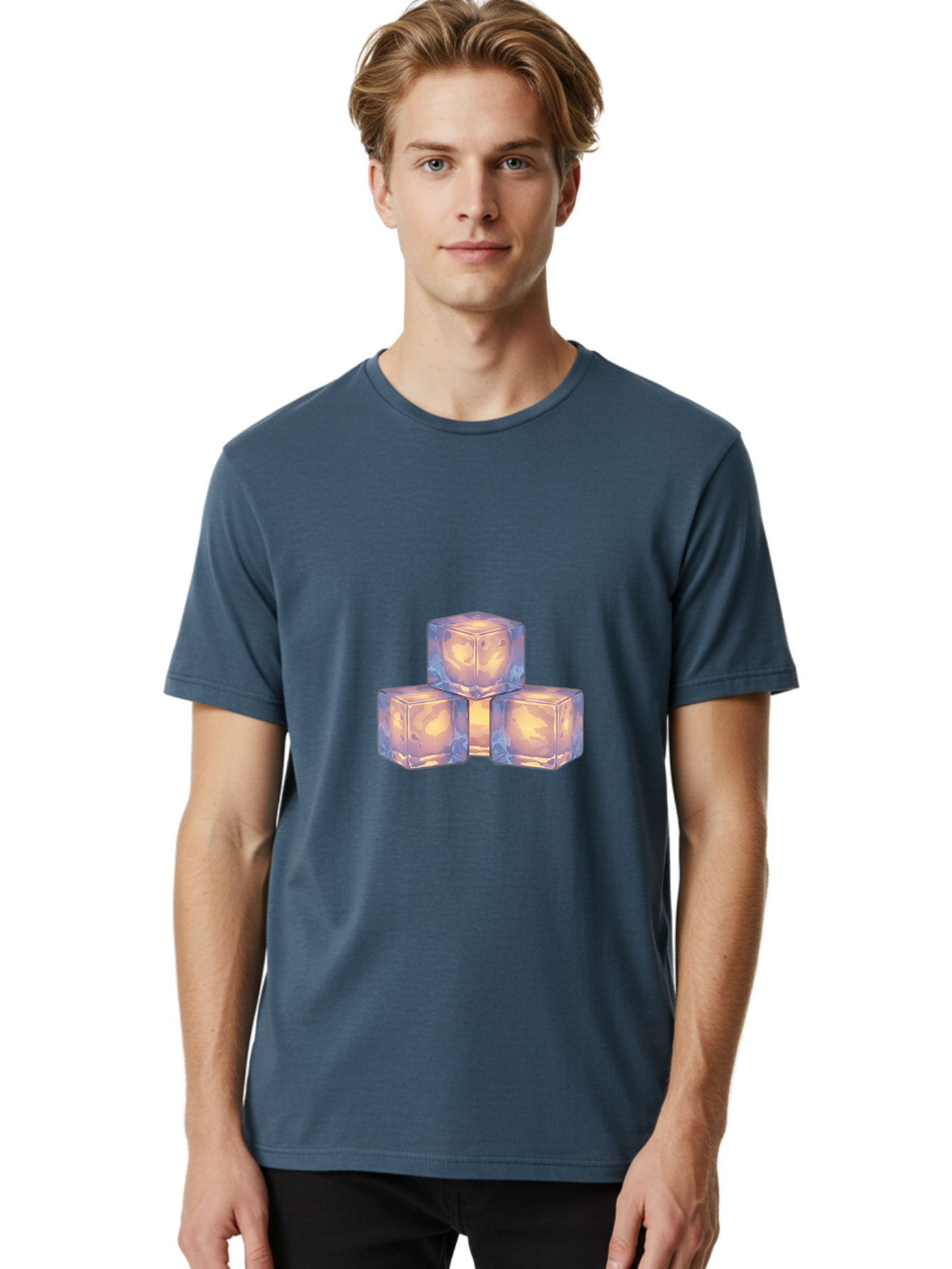 3-Ice-Cubes Men'S Graphic Tee, 100% Cotton, Comfortable Casual Summer Wear, Machine Washable, Ice Cubes, Crystal Clear Ice, Refreshing Drink, Cold Beverage, Melting Ice, Cube Shape, Transparent Ice, Frozen Water, Glassy Texture, Icy Appearance Bac573
