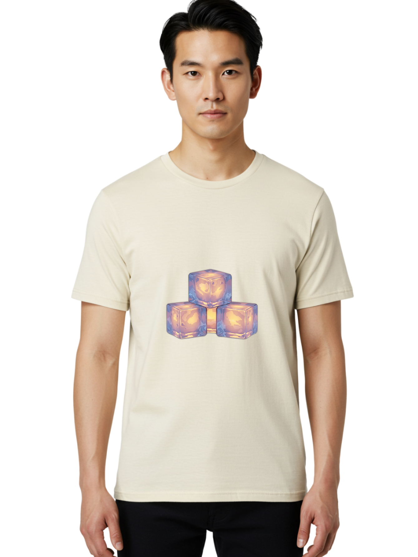 3-Ice-Cubes Men'S Graphic Tee, 100% Cotton, Comfortable Casual Summer Wear, Machine Washable, Ice Cubes, Crystal Clear Ice, Refreshing Drink, Cold Beverage, Melting Ice, Cube Shape, Transparent Ice, Frozen Water, Glassy Texture, Icy Appearance Bac573