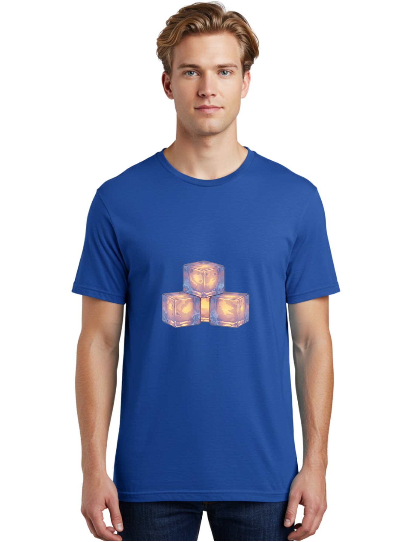 3-Ice-Cubes Men'S Graphic Tee, 100% Cotton, Comfortable Casual Summer Wear, Machine Washable, Ice Cubes, Crystal Clear Ice, Refreshing Drink, Cold Beverage, Melting Ice, Cube Shape, Transparent Ice, Frozen Water, Glassy Texture, Icy Appearance Bac573