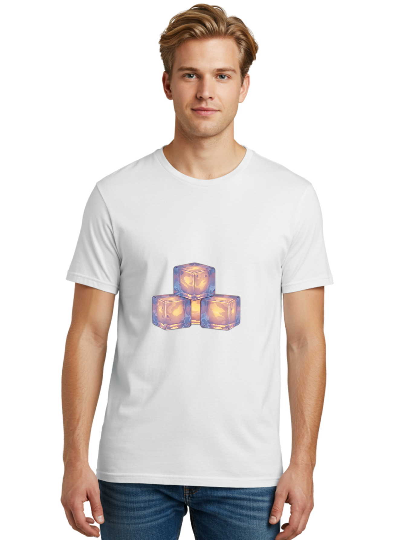3-Ice-Cubes Men'S Graphic Tee, 100% Cotton, Comfortable Casual Summer Wear, Machine Washable, Ice Cubes, Crystal Clear Ice, Refreshing Drink, Cold Beverage, Melting Ice, Cube Shape, Transparent Ice, Frozen Water, Glassy Texture, Icy Appearance Bac573