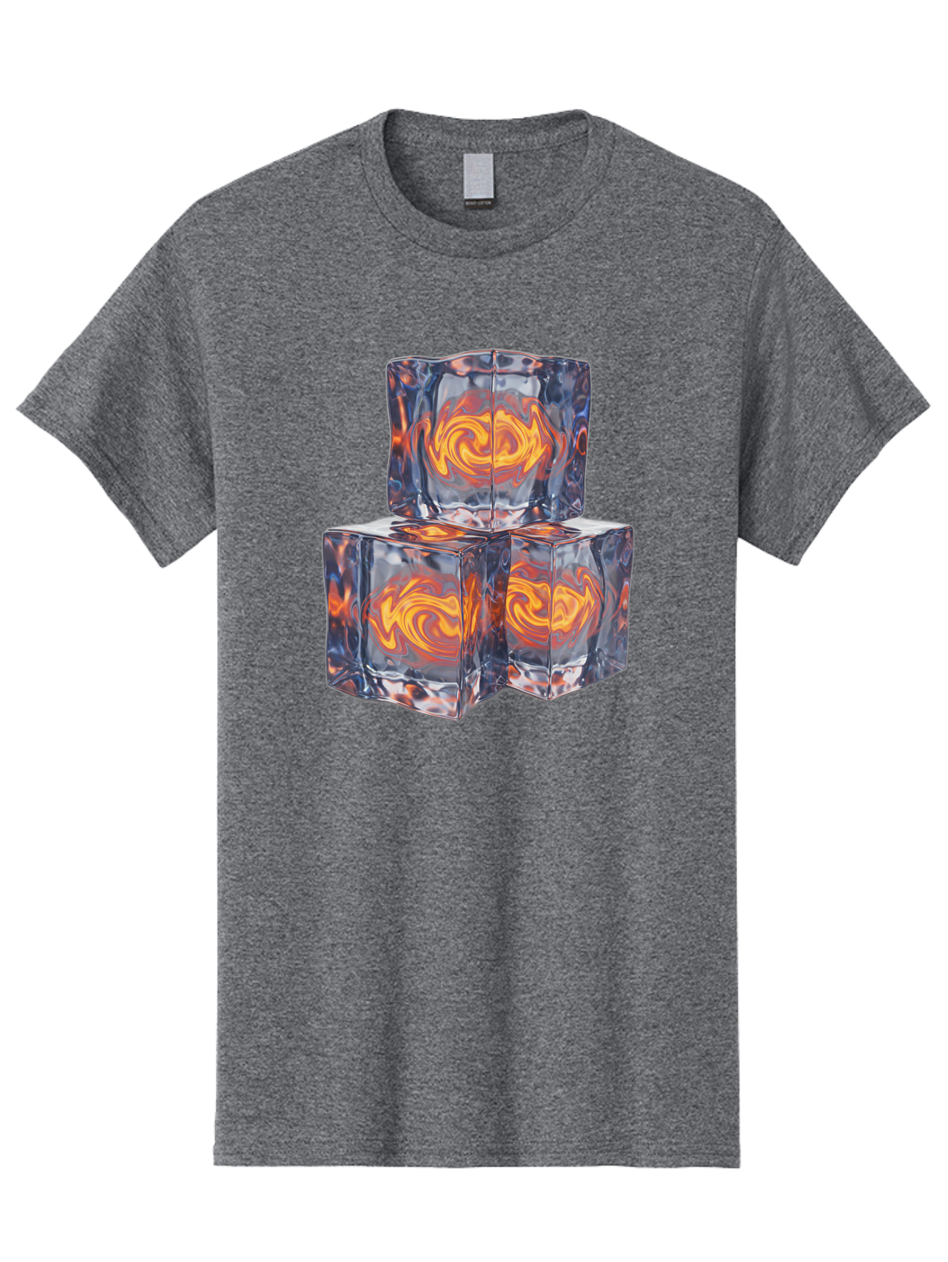 3D-Glass-Cubes Men'S Graphic Tee, 100% Cotton, Comfortable Casual Summer Wear, Machine Washable, Lava Ice, Orange Swirls, Red Molten, Glassy Texture, Reflective Surfaces, Abstract Design, Cube Shape, Fiery Patterns, Cool Contrast Bac574