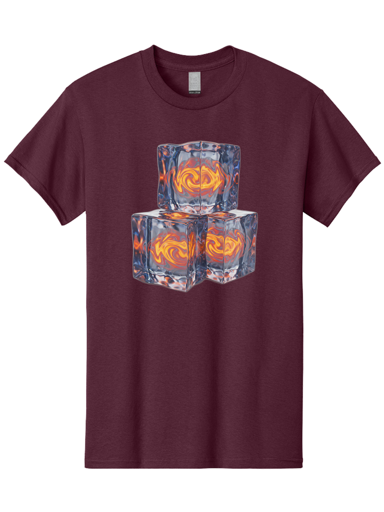 3D-Glass-Cubes Men'S Graphic Tee, 100% Cotton, Comfortable Casual Summer Wear, Machine Washable, Lava Ice, Orange Swirls, Red Molten, Glassy Texture, Reflective Surfaces, Abstract Design, Cube Shape, Fiery Patterns, Cool Contrast Bac574