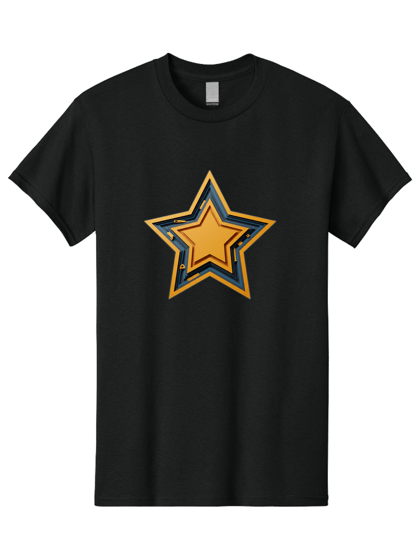 3D-Star Men'S Graphic Tee, 100% Cotton, Comfortable Casual Summer Wear, Machine Washable, Golden Star, Star Symbol, Layered Star, 3D Effect, Golden Color, Blue Outline, Star Icon, Emblem Design, Logo Graphic, Graphic Element Bac576