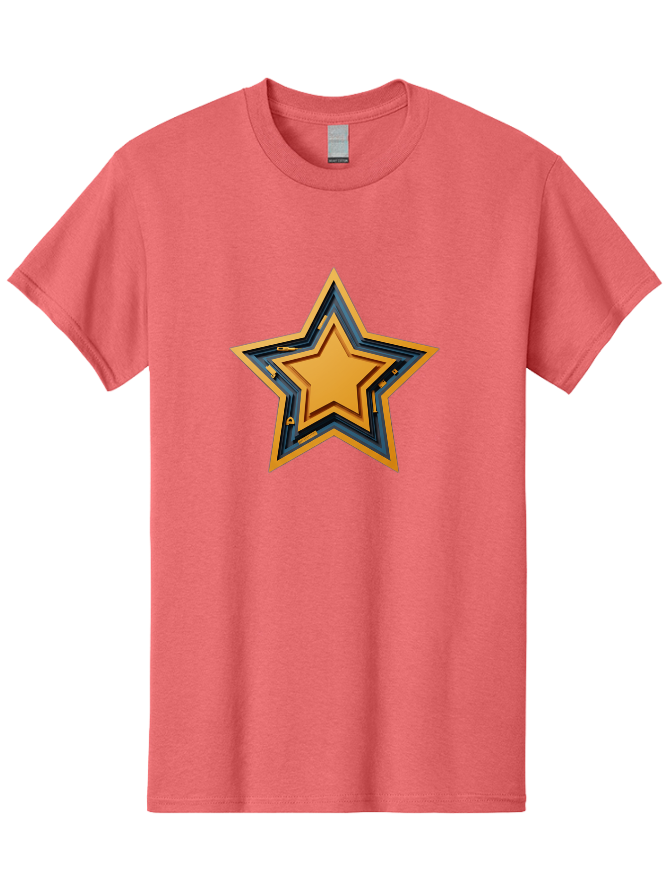 3D-Star Men'S Graphic Tee, 100% Cotton, Comfortable Casual Summer Wear, Machine Washable, Golden Star, Star Symbol, Layered Star, 3D Effect, Golden Color, Blue Outline, Star Icon, Emblem Design, Logo Graphic, Graphic Element Bac576