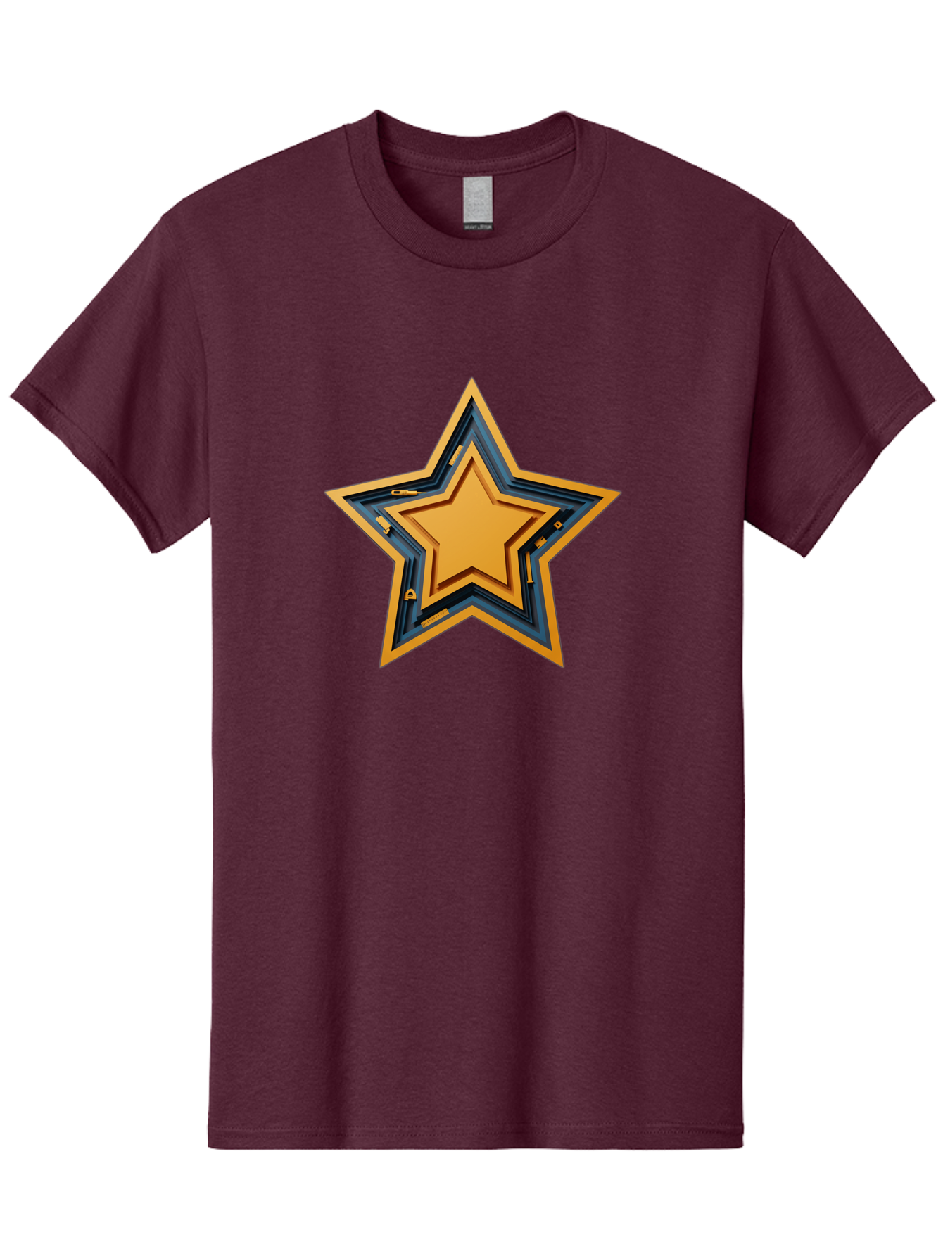 3D-Star Men'S Graphic Tee, 100% Cotton, Comfortable Casual Summer Wear, Machine Washable, Golden Star, Star Symbol, Layered Star, 3D Effect, Golden Color, Blue Outline, Star Icon, Emblem Design, Logo Graphic, Graphic Element Bac576