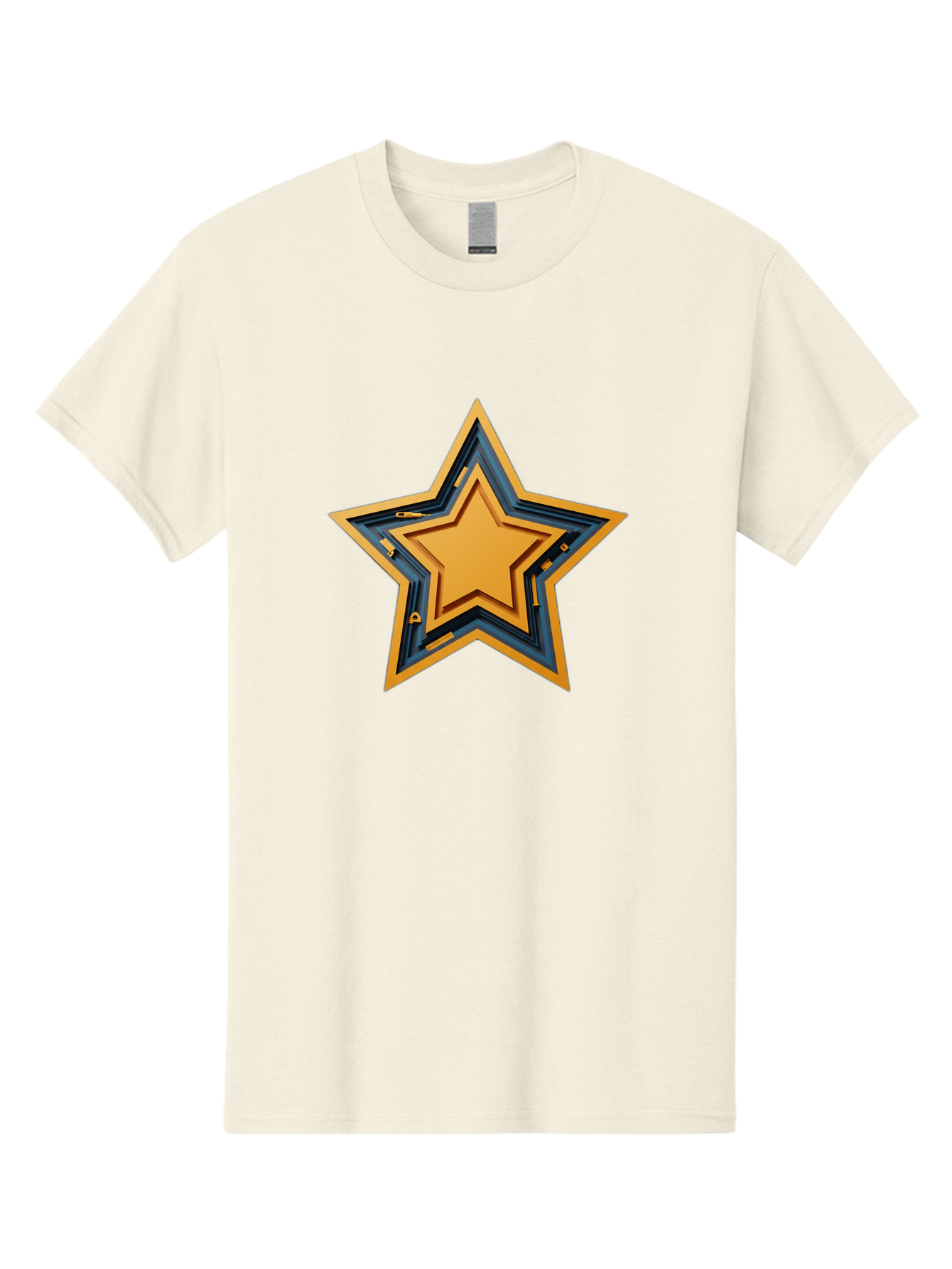 3D-Star Men'S Graphic Tee, 100% Cotton, Comfortable Casual Summer Wear, Machine Washable, Golden Star, Star Symbol, Layered Star, 3D Effect, Golden Color, Blue Outline, Star Icon, Emblem Design, Logo Graphic, Graphic Element Bac576