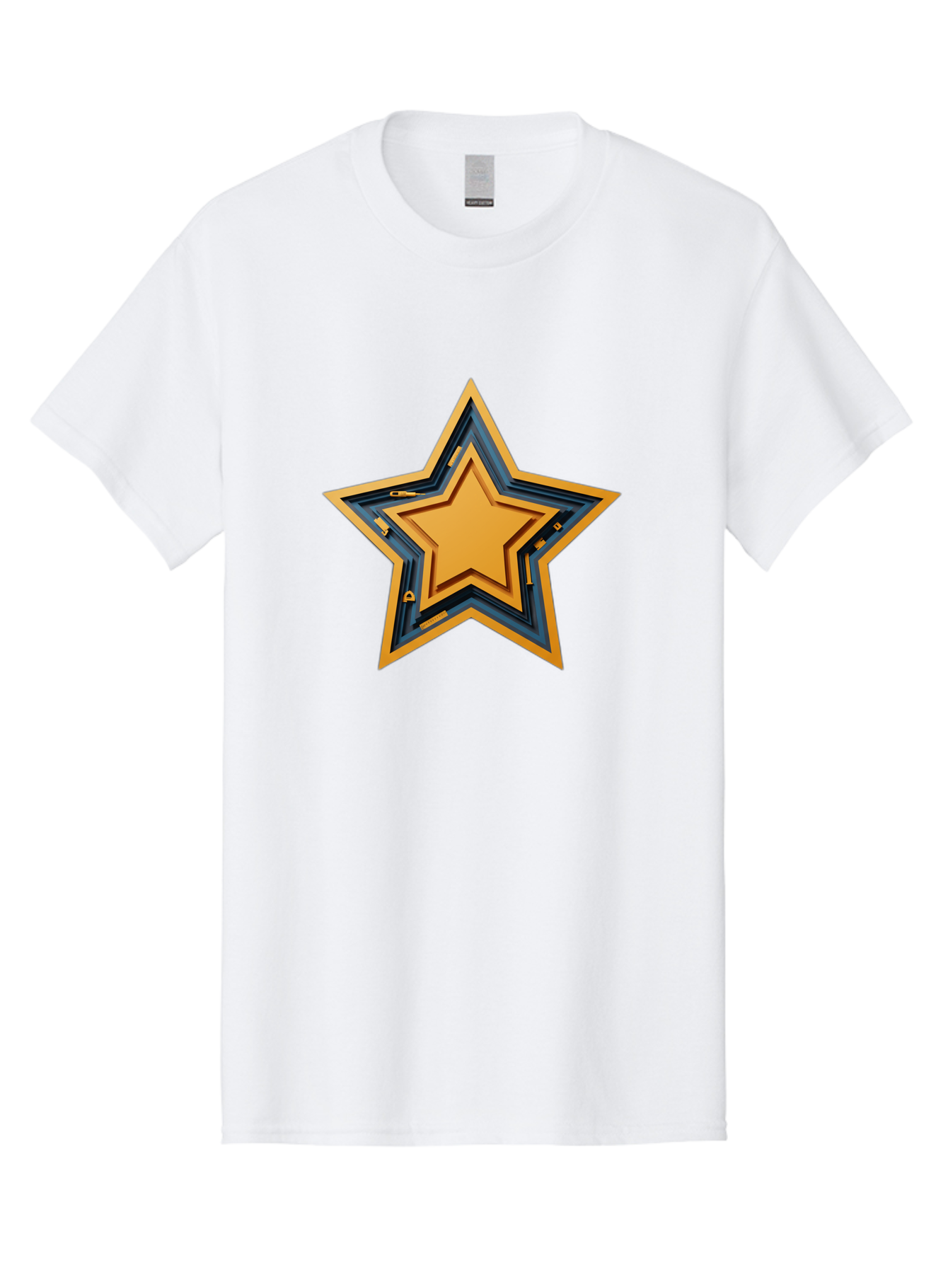 3D-Star Men'S Graphic Tee, 100% Cotton, Comfortable Casual Summer Wear, Machine Washable, Golden Star, Star Symbol, Layered Star, 3D Effect, Golden Color, Blue Outline, Star Icon, Emblem Design, Logo Graphic, Graphic Element Bac576