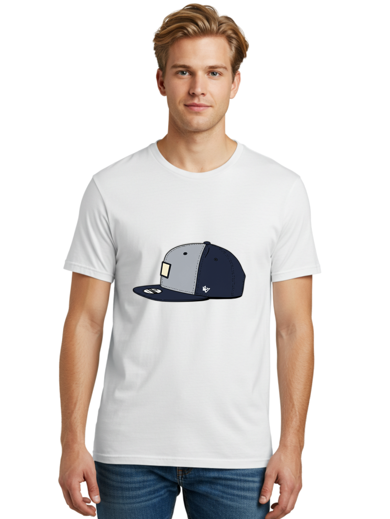 47-Snapback-Hat Men'S Graphic Tee, 100% Cotton, Comfortable Casual Summer Wear, Machine Washable, Baseball Cap, Snapback Hat, 47 Brand Clothing, Streetwear Fashion, Casual Style, Navy Blue Cap, Grey And Navy Color Combination, White Logo, Bac577