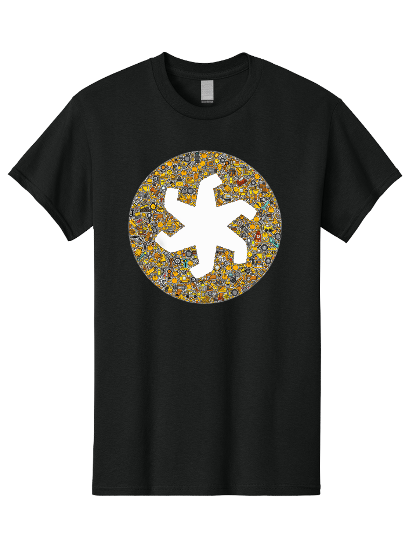 Airplane-Silhouette-Mosaic Men'S Graphic Tee, 100% Cotton, Comfortable Casual Summer Wear, Machine Washable, Airplane Silhouette, Yellow And Gray Mosaic, Machinery Parts, Industrial Theme, Creative Design, Travel Concept, Abstract Art, Bac581