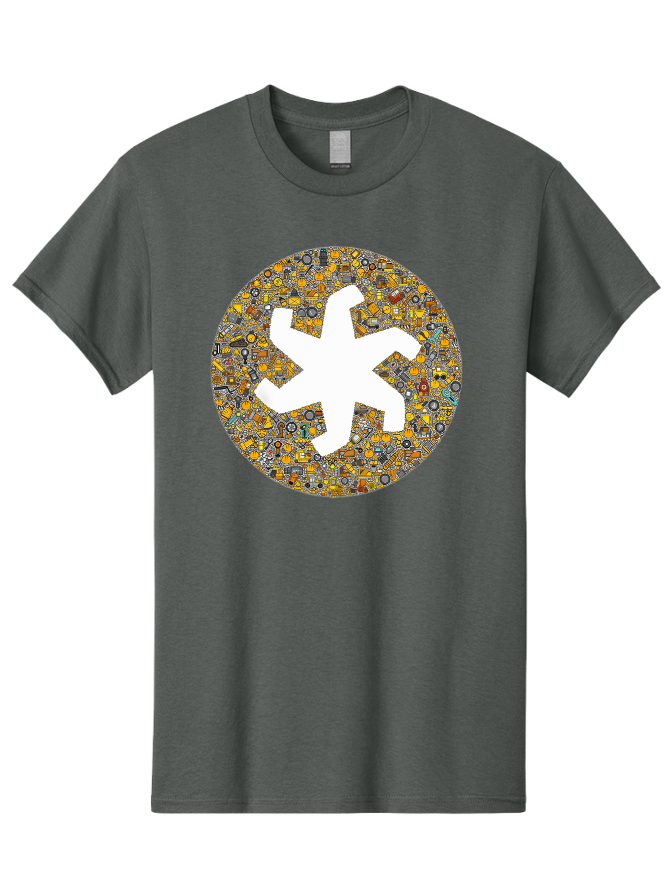 Airplane-Silhouette-Mosaic Men'S Graphic Tee, 100% Cotton, Comfortable Casual Summer Wear, Machine Washable, Airplane Silhouette, Yellow And Gray Mosaic, Machinery Parts, Industrial Theme, Creative Design, Travel Concept, Abstract Art, Bac581