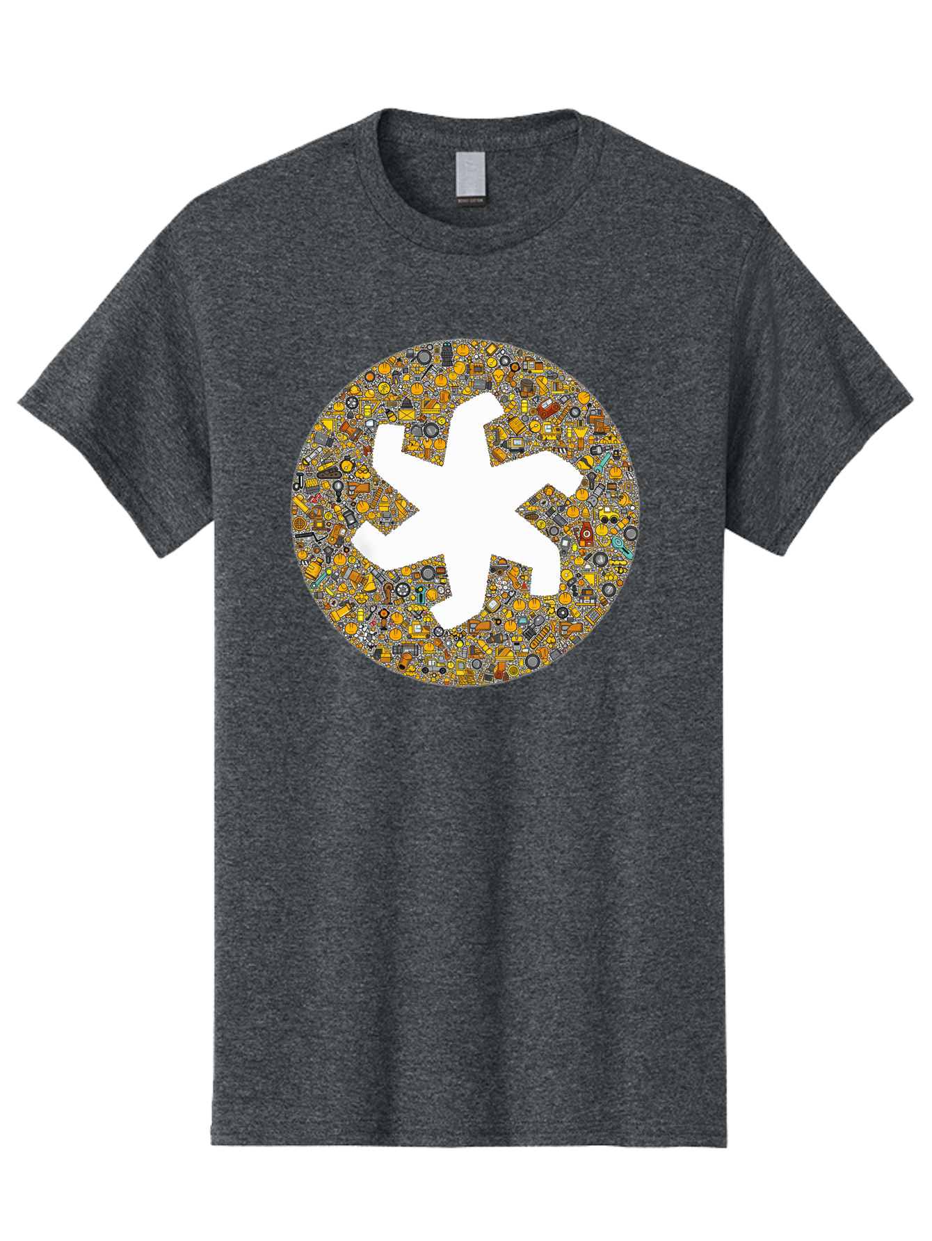 Airplane-Silhouette-Mosaic Men'S Graphic Tee, 100% Cotton, Comfortable Casual Summer Wear, Machine Washable, Airplane Silhouette, Yellow And Gray Mosaic, Machinery Parts, Industrial Theme, Creative Design, Travel Concept, Abstract Art, Bac581