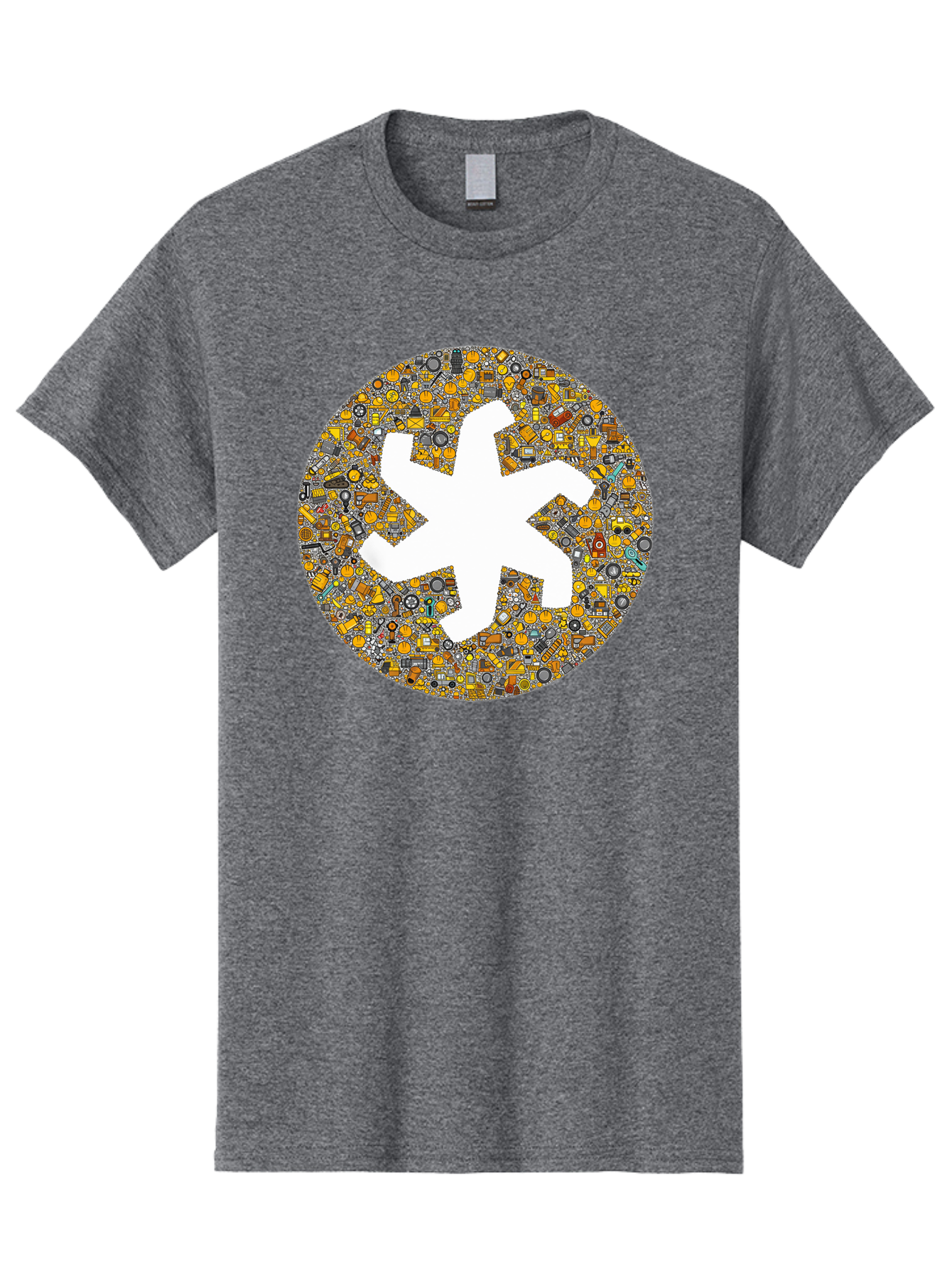 Airplane-Silhouette-Mosaic Men'S Graphic Tee, 100% Cotton, Comfortable Casual Summer Wear, Machine Washable, Airplane Silhouette, Yellow And Gray Mosaic, Machinery Parts, Industrial Theme, Creative Design, Travel Concept, Abstract Art, Bac581