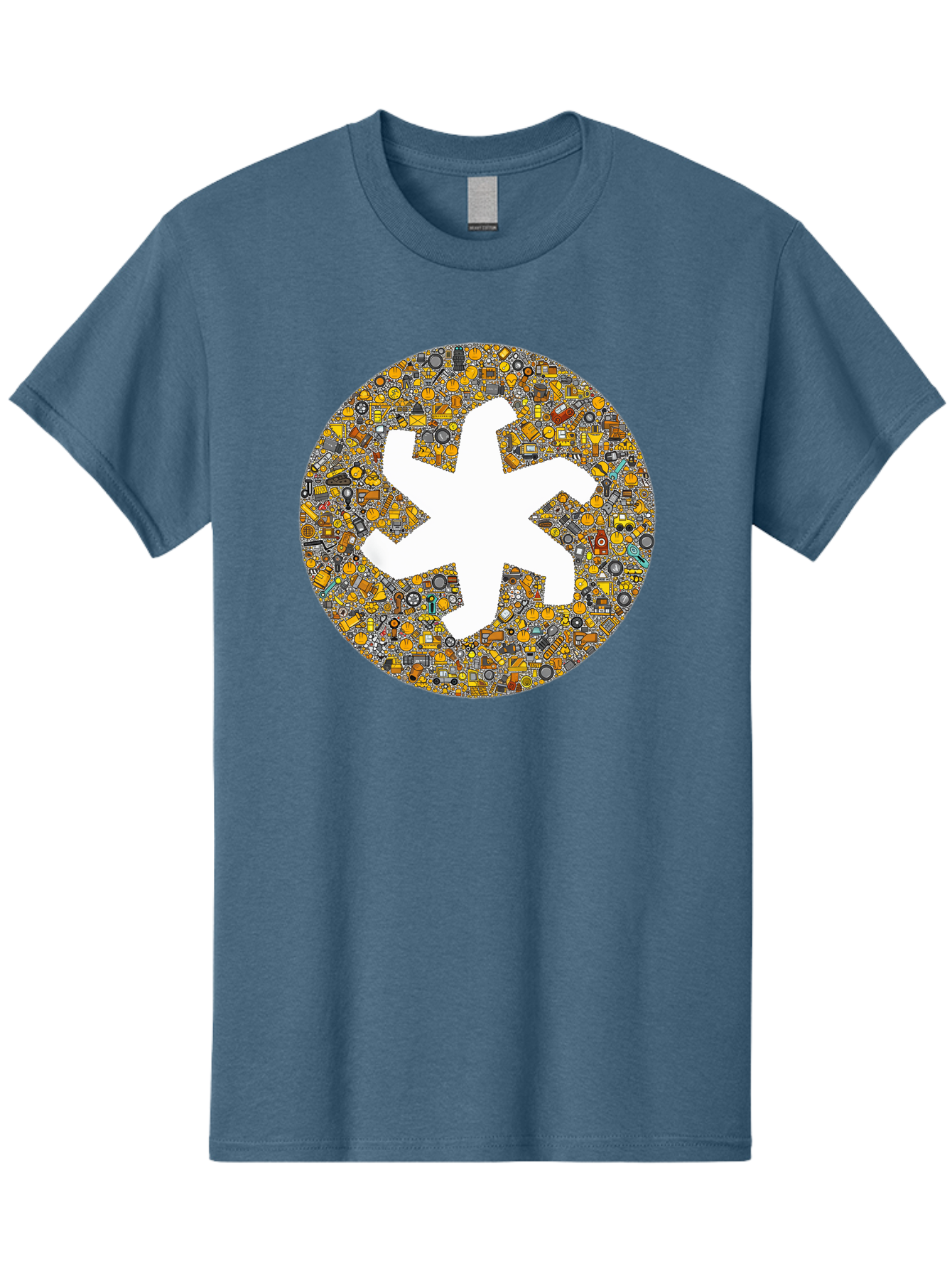 Airplane-Silhouette-Mosaic Men'S Graphic Tee, 100% Cotton, Comfortable Casual Summer Wear, Machine Washable, Airplane Silhouette, Yellow And Gray Mosaic, Machinery Parts, Industrial Theme, Creative Design, Travel Concept, Abstract Art, Bac581