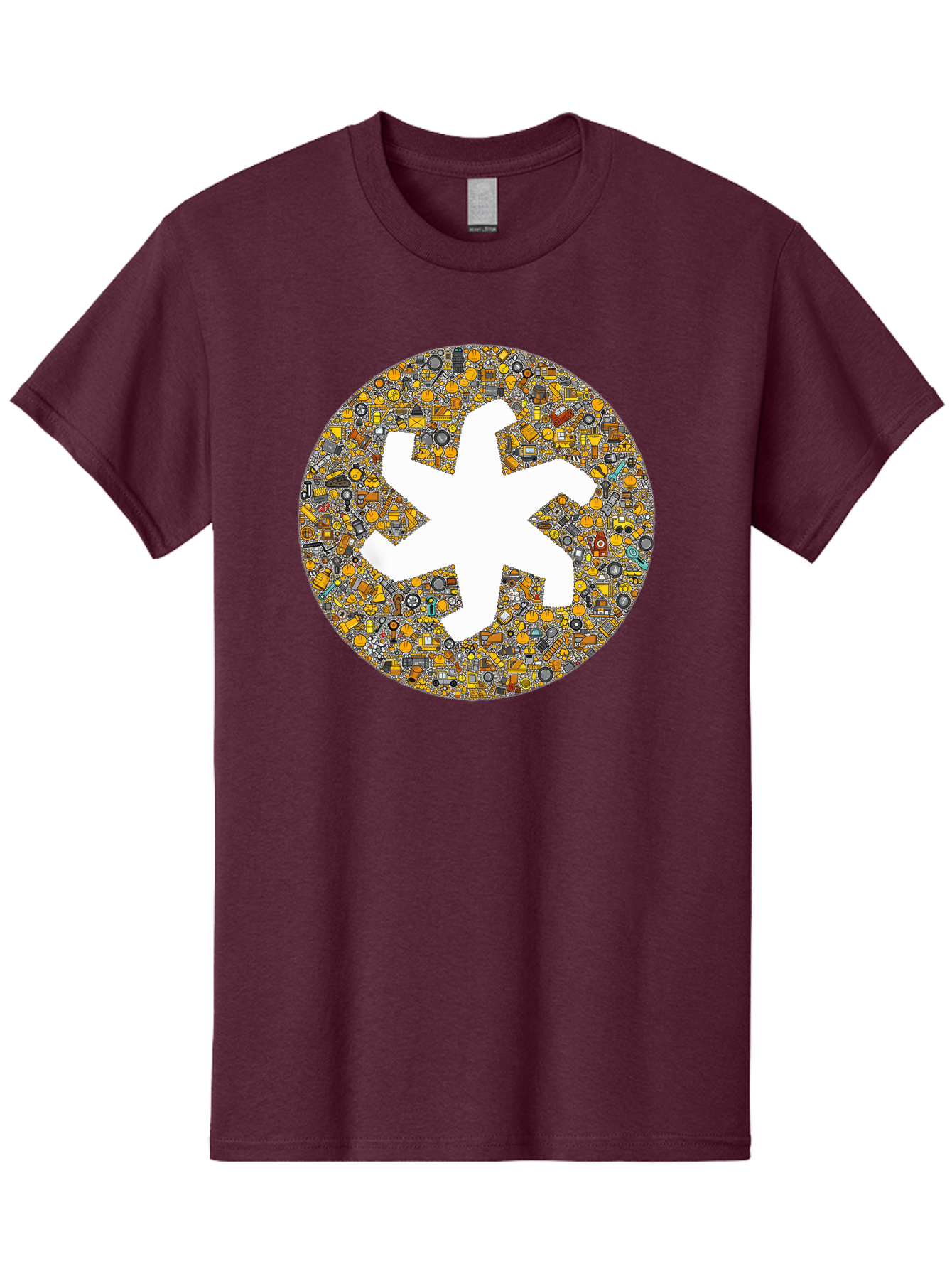 Airplane-Silhouette-Mosaic Men'S Graphic Tee, 100% Cotton, Comfortable Casual Summer Wear, Machine Washable, Airplane Silhouette, Yellow And Gray Mosaic, Machinery Parts, Industrial Theme, Creative Design, Travel Concept, Abstract Art, Bac581