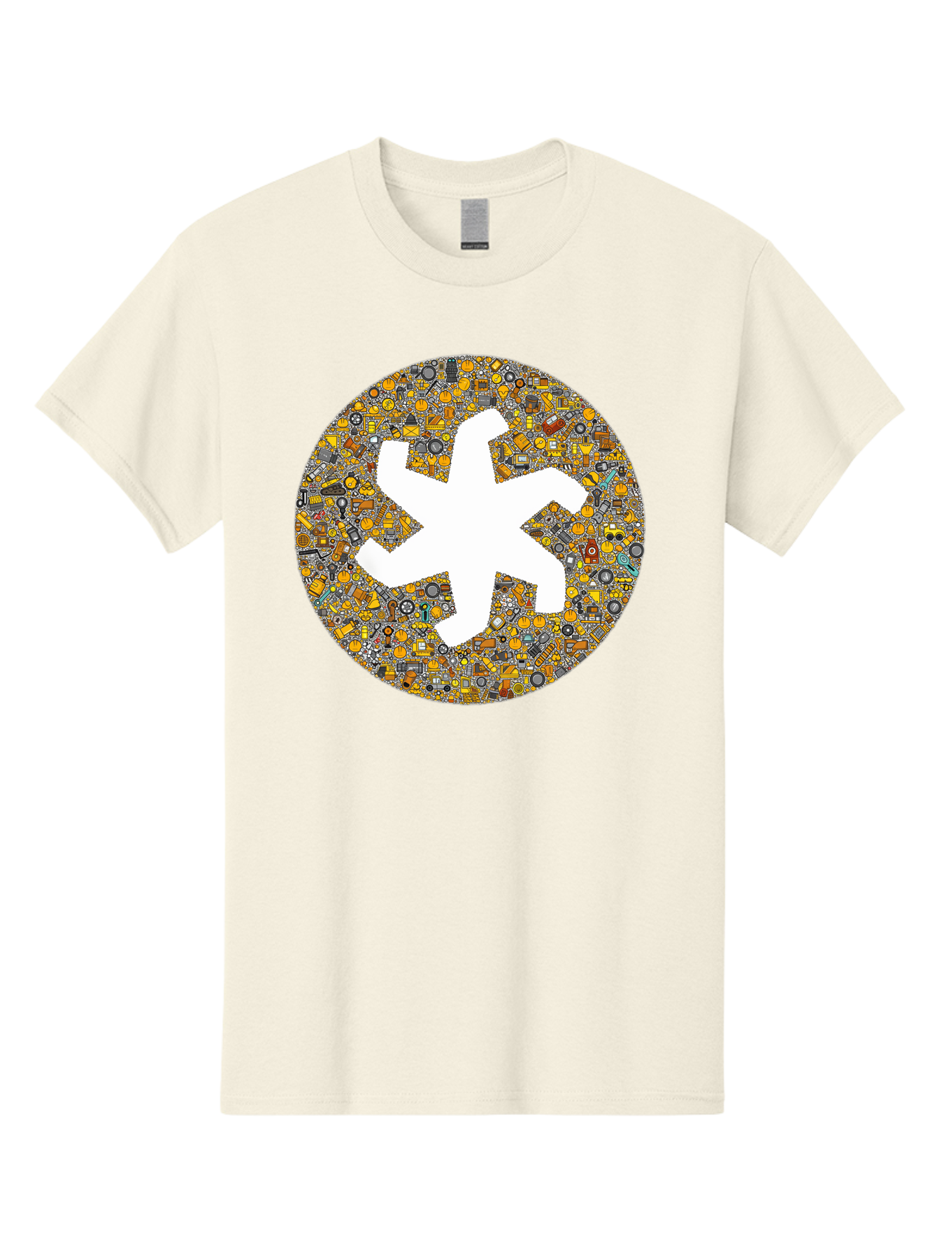 Airplane-Silhouette-Mosaic Men'S Graphic Tee, 100% Cotton, Comfortable Casual Summer Wear, Machine Washable, Airplane Silhouette, Yellow And Gray Mosaic, Machinery Parts, Industrial Theme, Creative Design, Travel Concept, Abstract Art, Bac581