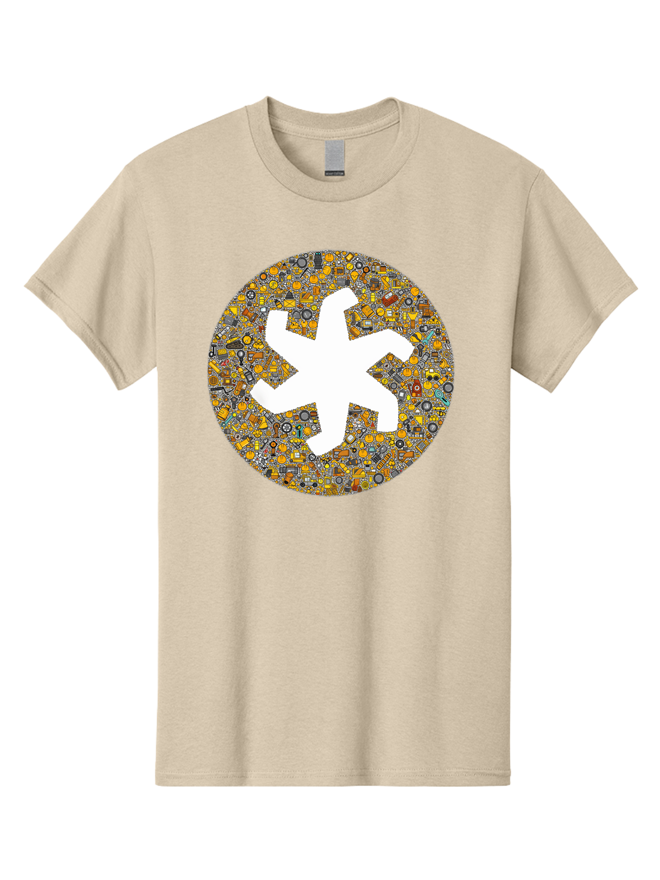 Airplane-Silhouette-Mosaic Men'S Graphic Tee, 100% Cotton, Comfortable Casual Summer Wear, Machine Washable, Airplane Silhouette, Yellow And Gray Mosaic, Machinery Parts, Industrial Theme, Creative Design, Travel Concept, Abstract Art, Bac581