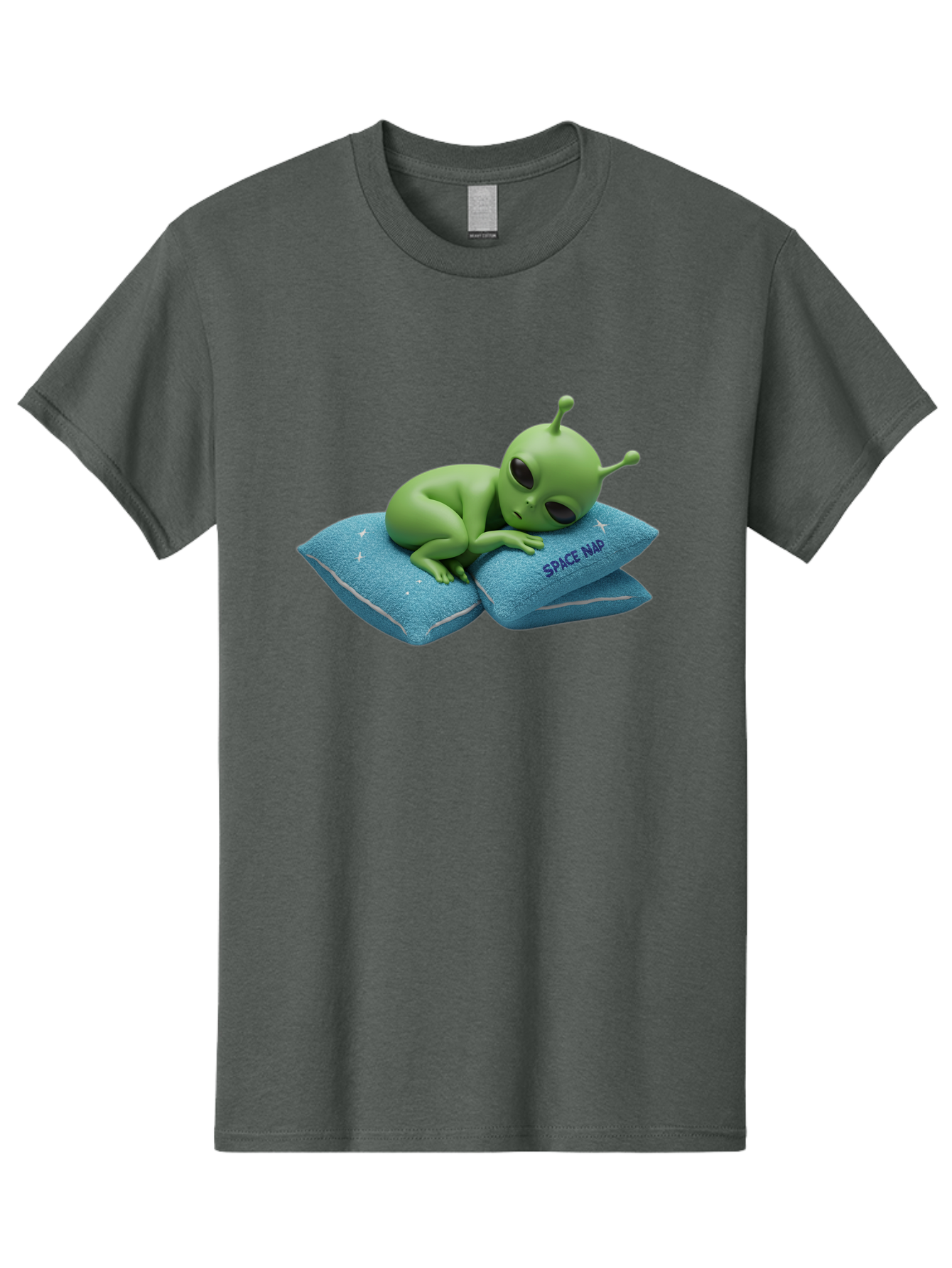 Alien-Sleeping-On-Pillows Men'S Graphic Tee, 100% Cotton, Comfortable Casual Summer Wear, Machine Washable, Alien Resting On Pillows, Extraterrestrial Being, Space Map, Stars, Sleepy Alien, Cute Cartoon Character, 3D Illustration, Funny Meme Bac583