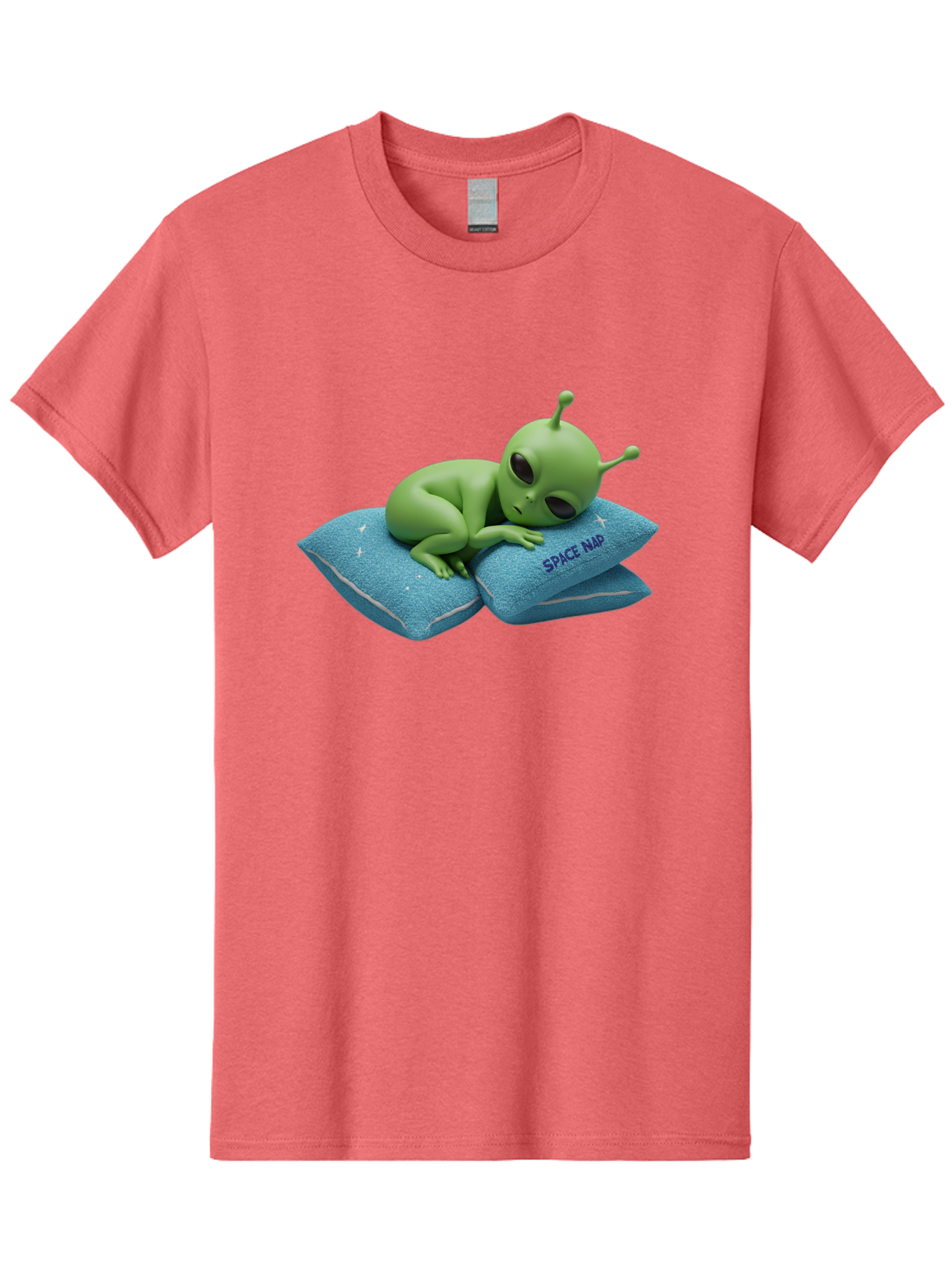 Alien-Sleeping-On-Pillows Men'S Graphic Tee, 100% Cotton, Comfortable Casual Summer Wear, Machine Washable, Alien Resting On Pillows, Extraterrestrial Being, Space Map, Stars, Sleepy Alien, Cute Cartoon Character, 3D Illustration, Funny Meme Bac583