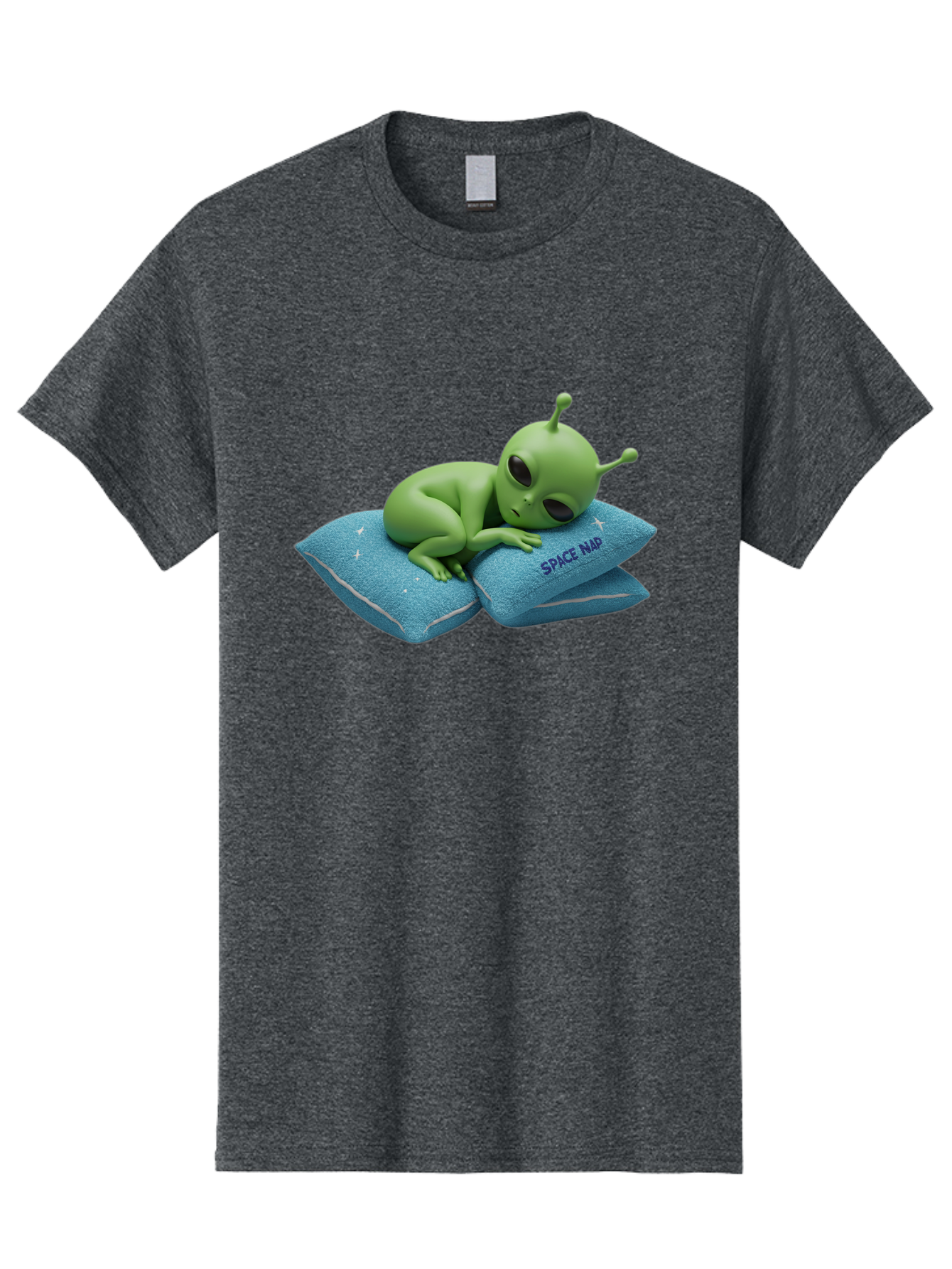 Alien-Sleeping-On-Pillows Men'S Graphic Tee, 100% Cotton, Comfortable Casual Summer Wear, Machine Washable, Alien Resting On Pillows, Extraterrestrial Being, Space Map, Stars, Sleepy Alien, Cute Cartoon Character, 3D Illustration, Funny Meme Bac583