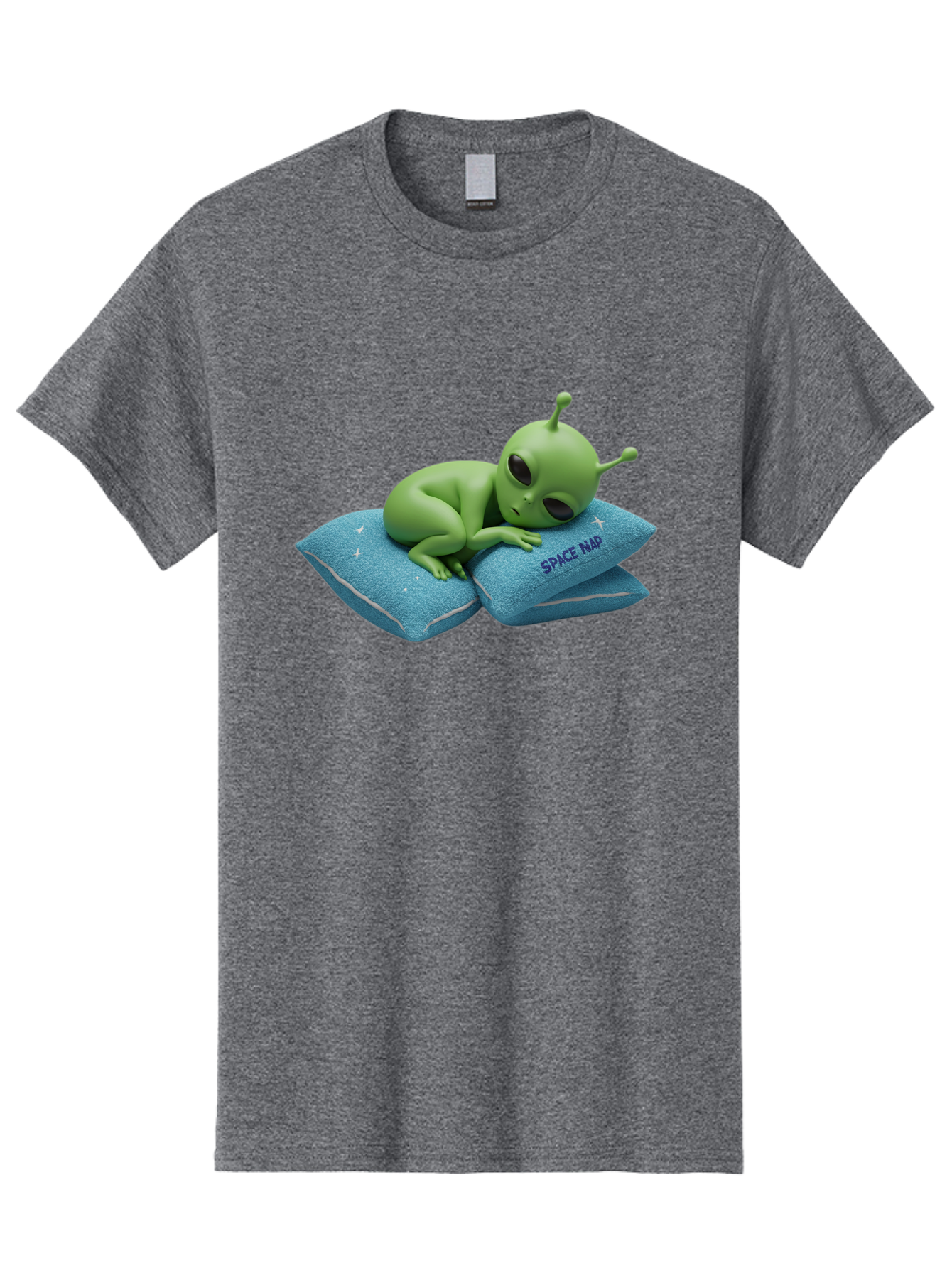 Alien-Sleeping-On-Pillows Men'S Graphic Tee, 100% Cotton, Comfortable Casual Summer Wear, Machine Washable, Alien Resting On Pillows, Extraterrestrial Being, Space Map, Stars, Sleepy Alien, Cute Cartoon Character, 3D Illustration, Funny Meme Bac583