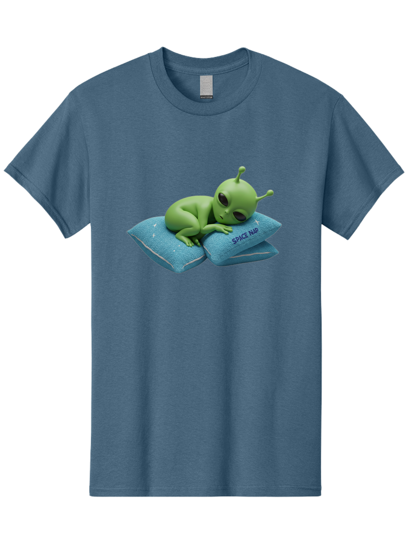 Alien-Sleeping-On-Pillows Men'S Graphic Tee, 100% Cotton, Comfortable Casual Summer Wear, Machine Washable, Alien Resting On Pillows, Extraterrestrial Being, Space Map, Stars, Sleepy Alien, Cute Cartoon Character, 3D Illustration, Funny Meme Bac583