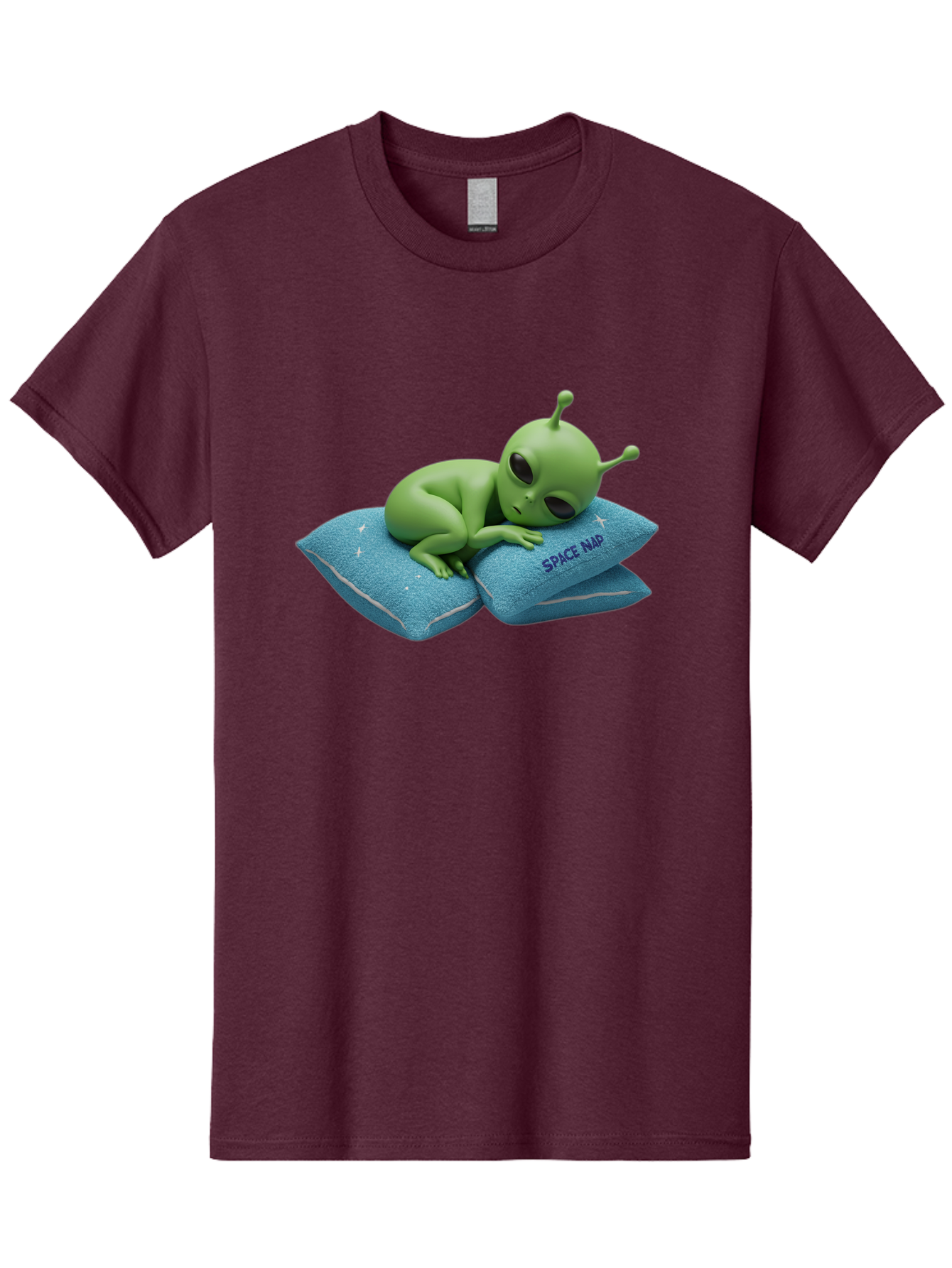 Alien-Sleeping-On-Pillows Men'S Graphic Tee, 100% Cotton, Comfortable Casual Summer Wear, Machine Washable, Alien Resting On Pillows, Extraterrestrial Being, Space Map, Stars, Sleepy Alien, Cute Cartoon Character, 3D Illustration, Funny Meme Bac583