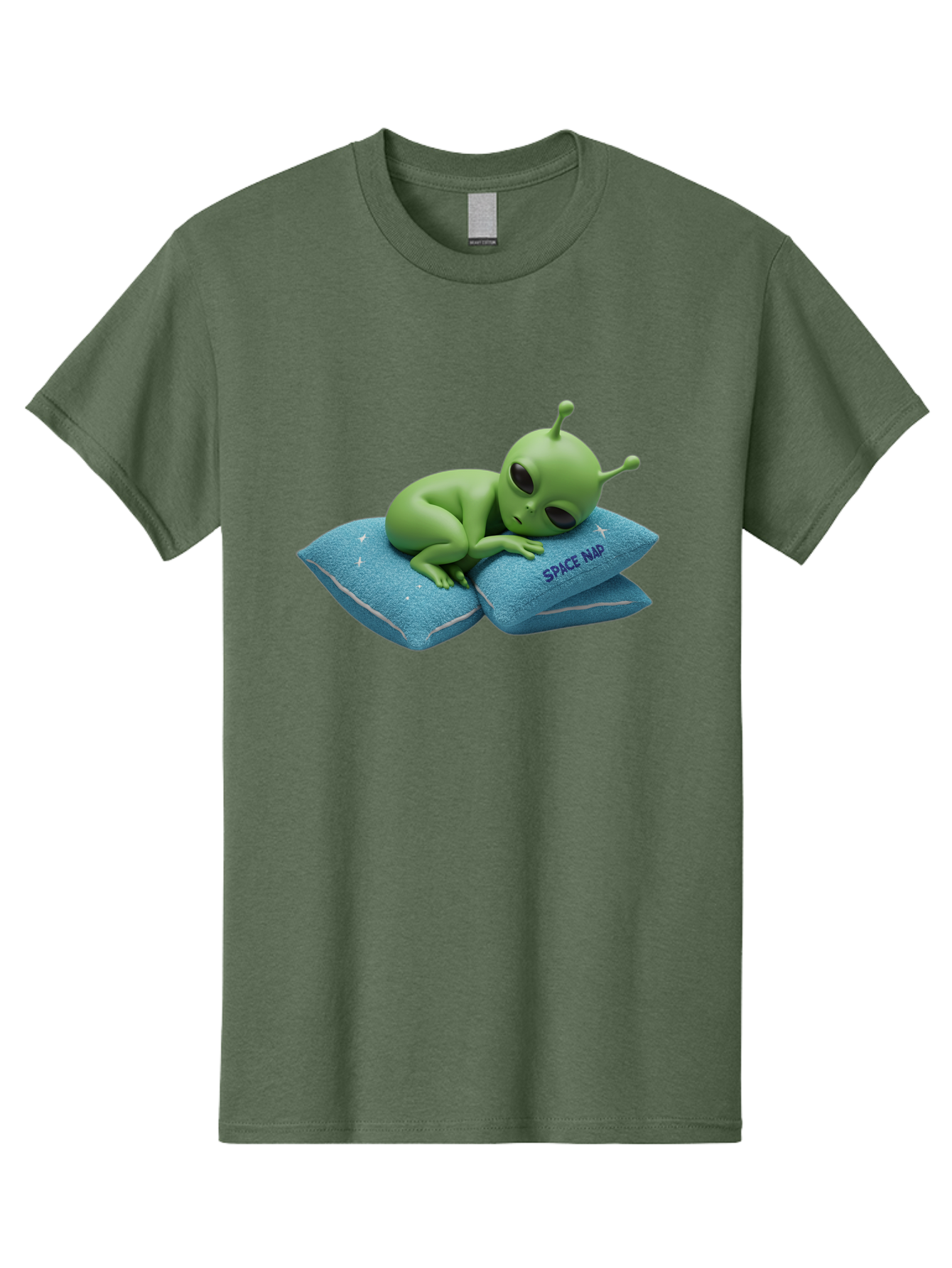 Alien-Sleeping-On-Pillows Men'S Graphic Tee, 100% Cotton, Comfortable Casual Summer Wear, Machine Washable, Alien Resting On Pillows, Extraterrestrial Being, Space Map, Stars, Sleepy Alien, Cute Cartoon Character, 3D Illustration, Funny Meme Bac583