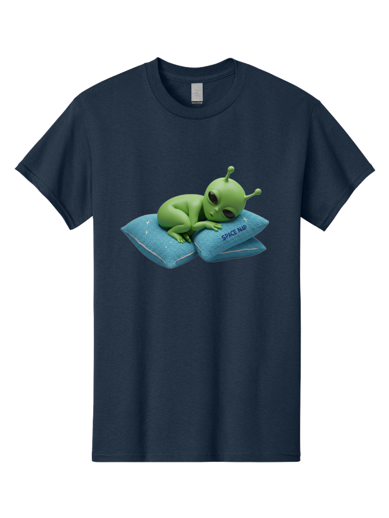 Alien-Sleeping-On-Pillows Men'S Graphic Tee, 100% Cotton, Comfortable Casual Summer Wear, Machine Washable, Alien Resting On Pillows, Extraterrestrial Being, Space Map, Stars, Sleepy Alien, Cute Cartoon Character, 3D Illustration, Funny Meme Bac583