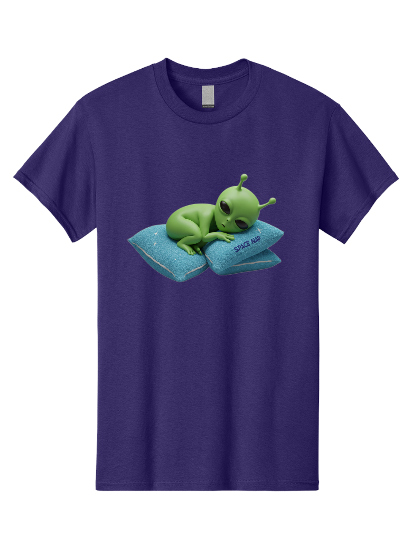 Alien-Sleeping-On-Pillows Men'S Graphic Tee, 100% Cotton, Comfortable Casual Summer Wear, Machine Washable, Alien Resting On Pillows, Extraterrestrial Being, Space Map, Stars, Sleepy Alien, Cute Cartoon Character, 3D Illustration, Funny Meme Bac583