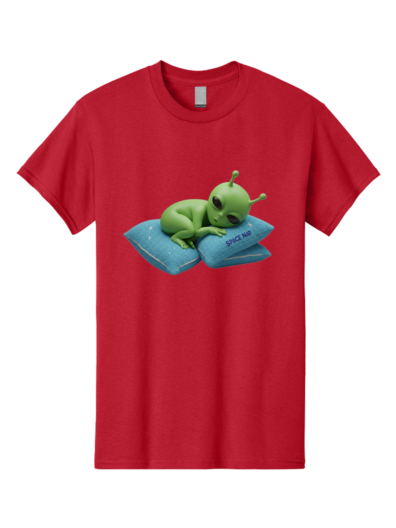 Alien-Sleeping-On-Pillows Men'S Graphic Tee, 100% Cotton, Comfortable Casual Summer Wear, Machine Washable, Alien Resting On Pillows, Extraterrestrial Being, Space Map, Stars, Sleepy Alien, Cute Cartoon Character, 3D Illustration, Funny Meme Bac583