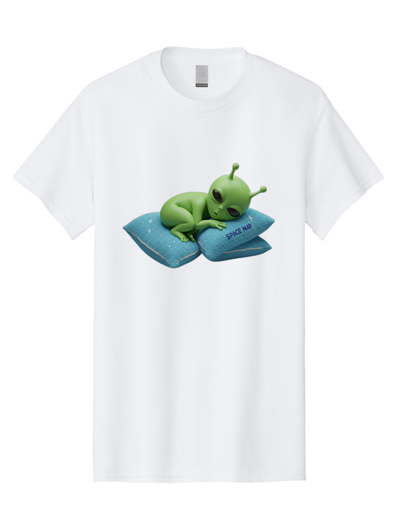 Alien-Sleeping-On-Pillows Men'S Graphic Tee, 100% Cotton, Comfortable Casual Summer Wear, Machine Washable, Alien Resting On Pillows, Extraterrestrial Being, Space Map, Stars, Sleepy Alien, Cute Cartoon Character, 3D Illustration, Funny Meme Bac583