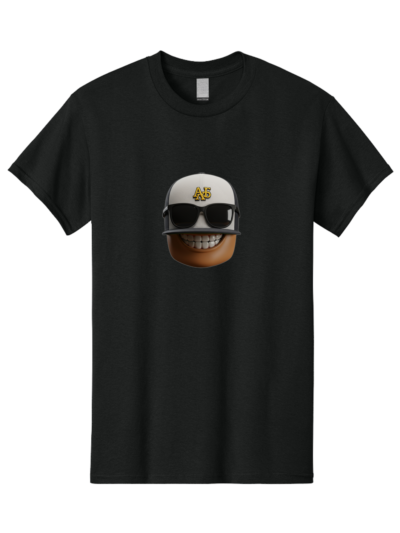 Alpha-Phi-Alpha-Emoji Men'S Graphic Tee, 100% Cotton, Comfortable Casual Summer Wear, Machine Washable, Smiling Face, Sunglasses, Baseball Cap, White Hat, Greek Letters, Alpha Phi Alpha, Fraternity Symbol, Cool Guy, Happy Expression, Bac584