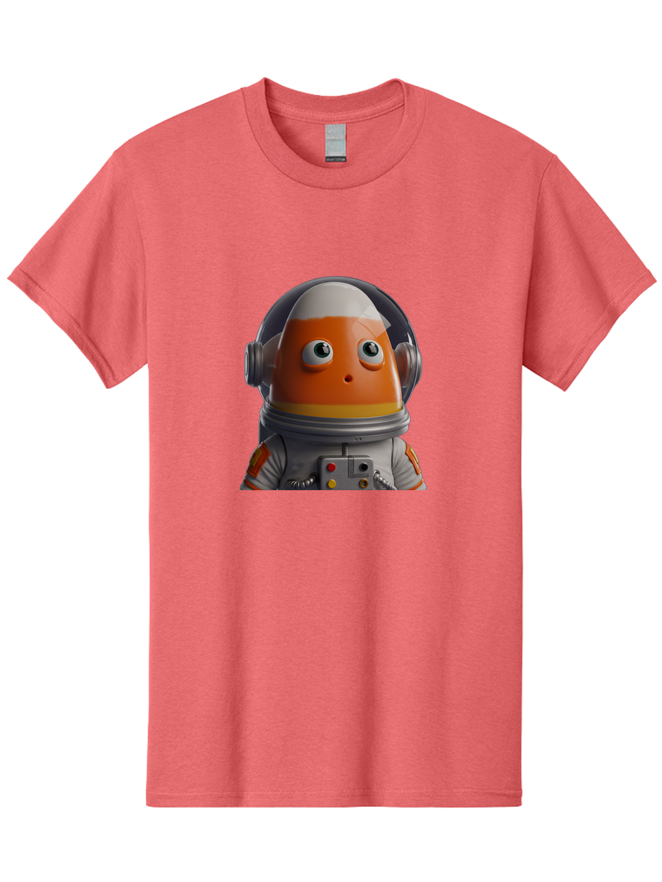 Astronaut-Fish Men'S Graphic Tee, 100% Cotton, Comfortable Casual Summer Wear, Machine Washable, Futuristic Astronaut, Candy-Themed Space Suit, Orange And White Colors, Cartoon-Style Character, Space Exploration, Sci-Fi Elements, Bac589