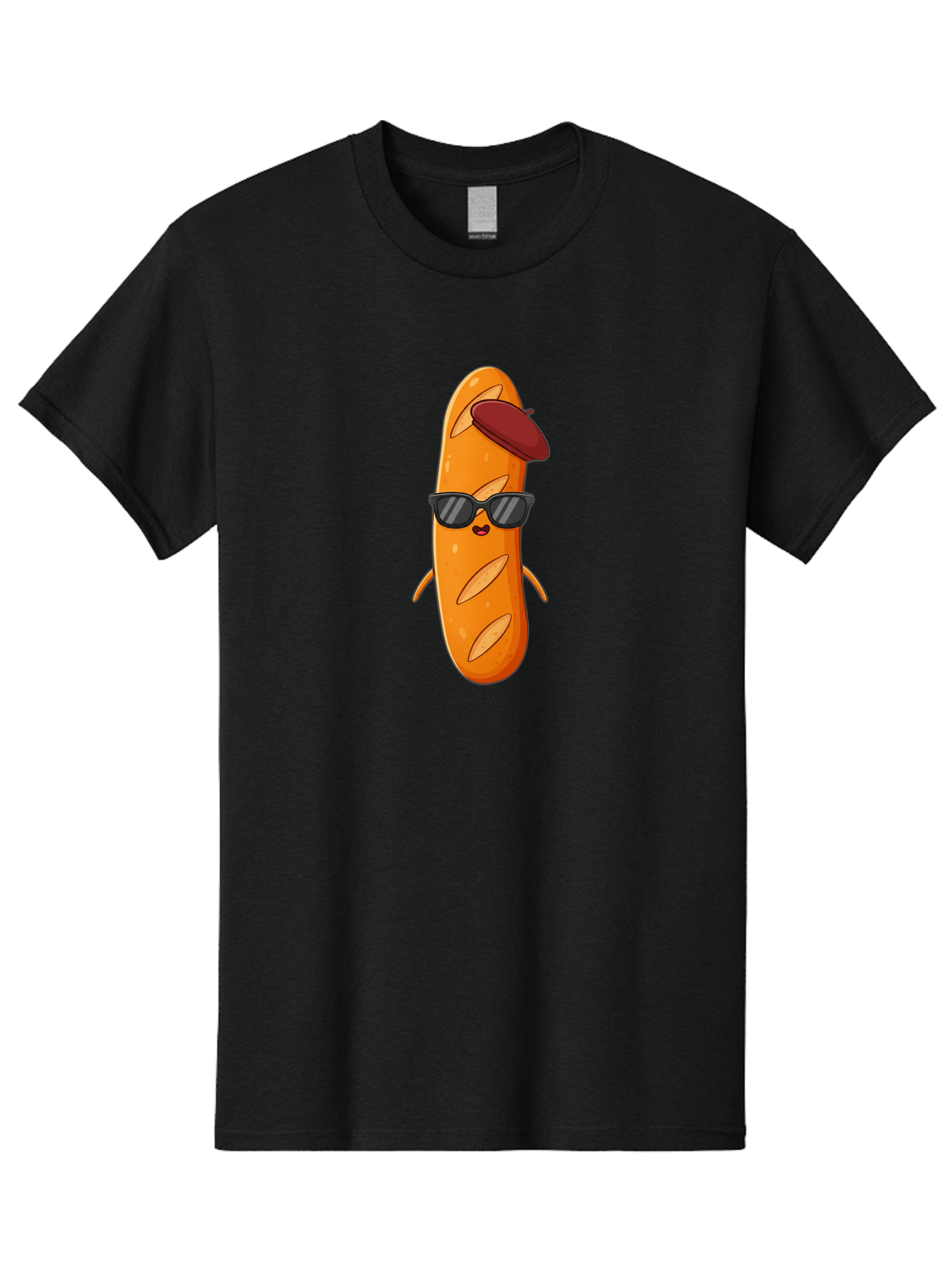 Baguette-Character Men'S Graphic Tee, 100% Cotton, Comfortable Casual Summer Wear, Machine Washable, Cartoon Baguette, Anthropomorphic Bread, Sunglasses, Beret, Cute Character, Funny Mascot, Quirky Illustration, Kawaii Food, Humorous Design, Bac591