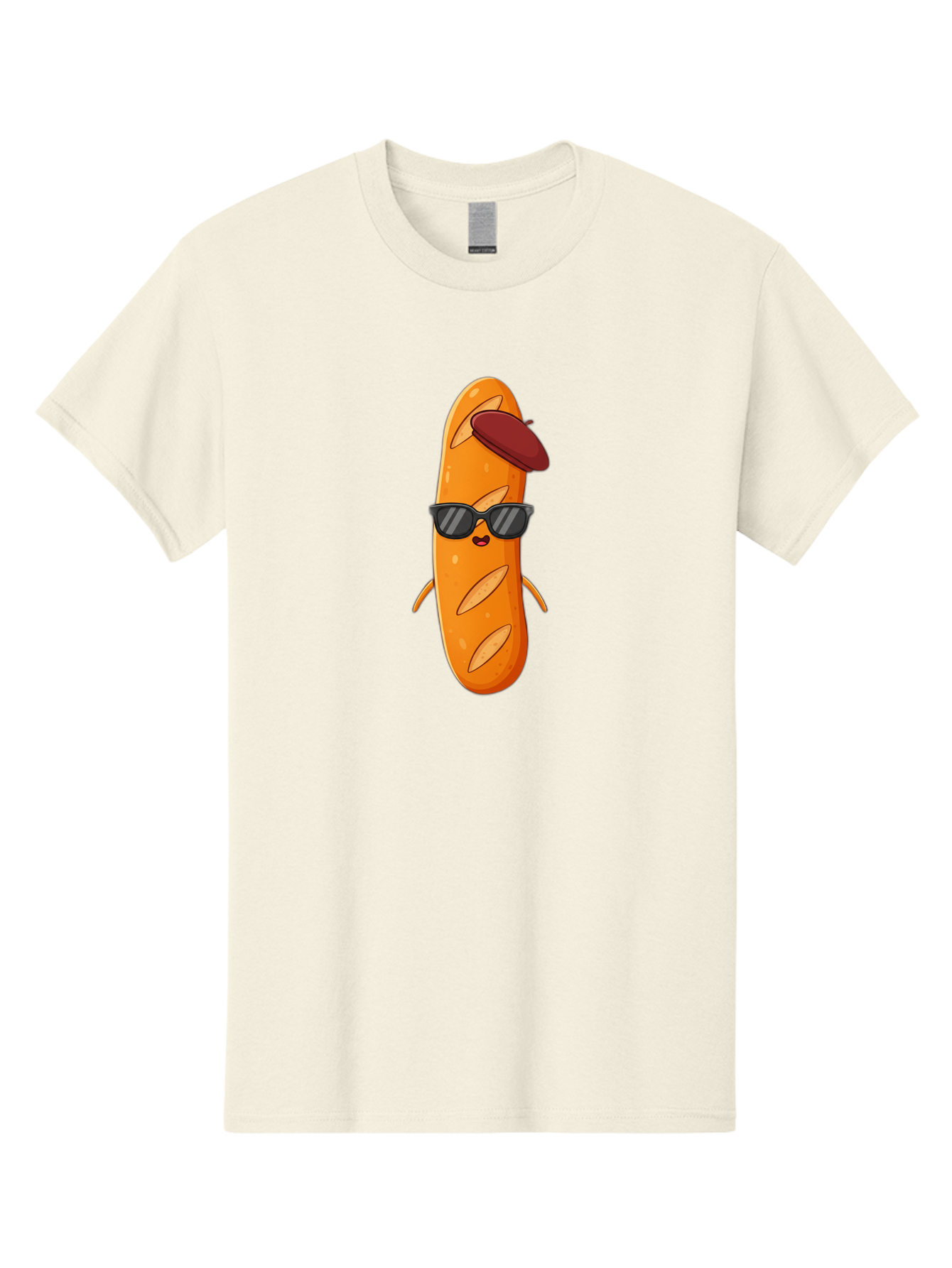 Baguette-Character Men'S Graphic Tee, 100% Cotton, Comfortable Casual Summer Wear, Machine Washable, Cartoon Baguette, Anthropomorphic Bread, Sunglasses, Beret, Cute Character, Funny Mascot, Quirky Illustration, Kawaii Food, Humorous Design, Bac591