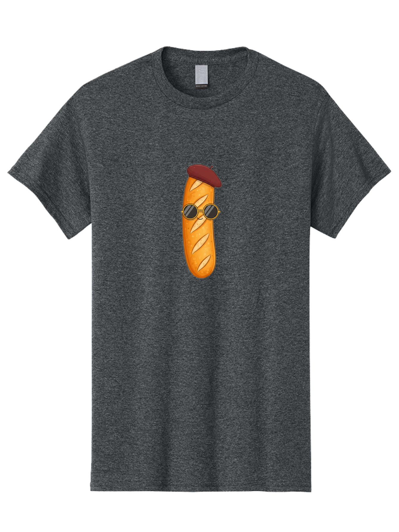 Baguette-With-Beret-And-Sunglasses Men'S Graphic Tee, 100% Cotton, Comfortable Casual Summer Wear, Machine Washable, Cartoon Baguette, French Bread, Beret Hat, Sunglasses, Cool Character, Funny Food, Whimsical Illustration, Playful Vibe, Bac592