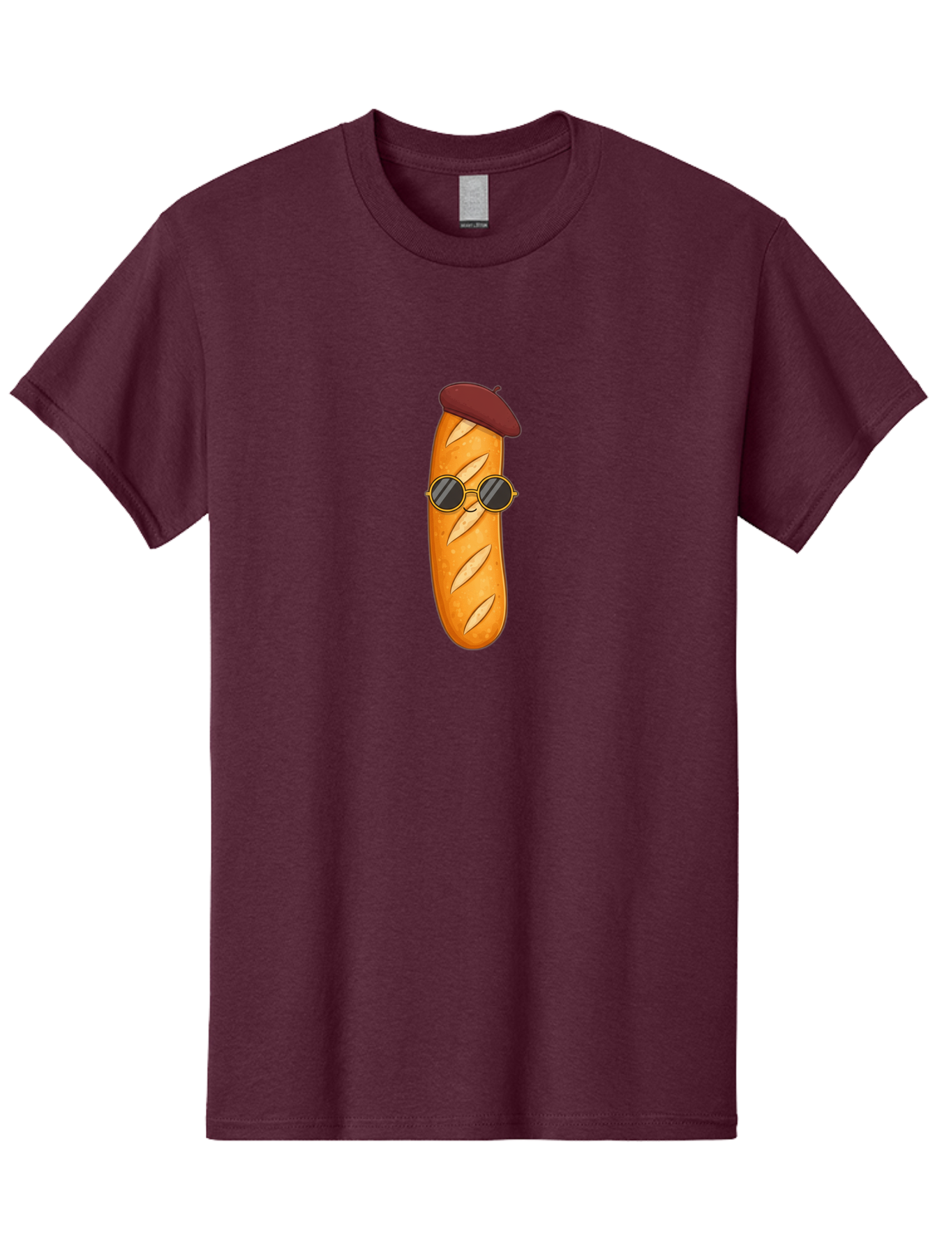 Baguette-With-Beret-And-Sunglasses Men'S Graphic Tee, 100% Cotton, Comfortable Casual Summer Wear, Machine Washable, Cartoon Baguette, French Bread, Beret Hat, Sunglasses, Cool Character, Funny Food, Whimsical Illustration, Playful Vibe, Bac592
