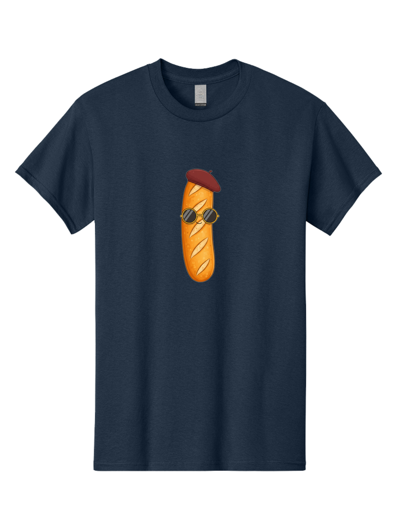 Baguette-With-Beret-And-Sunglasses Men'S Graphic Tee, 100% Cotton, Comfortable Casual Summer Wear, Machine Washable, Cartoon Baguette, French Bread, Beret Hat, Sunglasses, Cool Character, Funny Food, Whimsical Illustration, Playful Vibe, Bac592