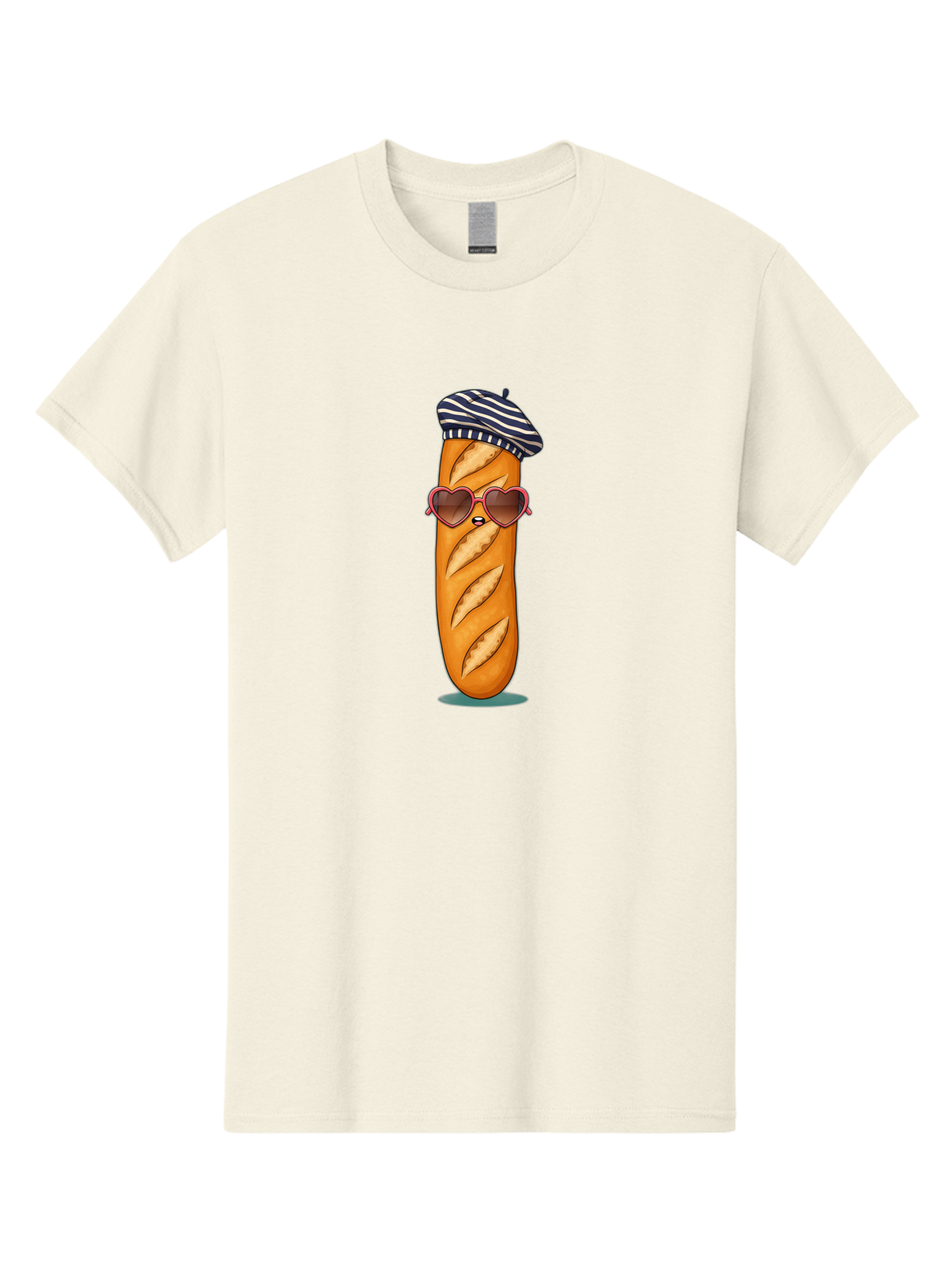 Baguette-With-Beret Men'S Graphic Tee, 100% Cotton, Comfortable Casual Summer Wear, Machine Washable, Cartoon Baguette, Heart-Shaped Sunglasses, Beret Hat, French Culture, Cute Character, Whimsical Illustration, Pink Shades, Bread Person, Bac593